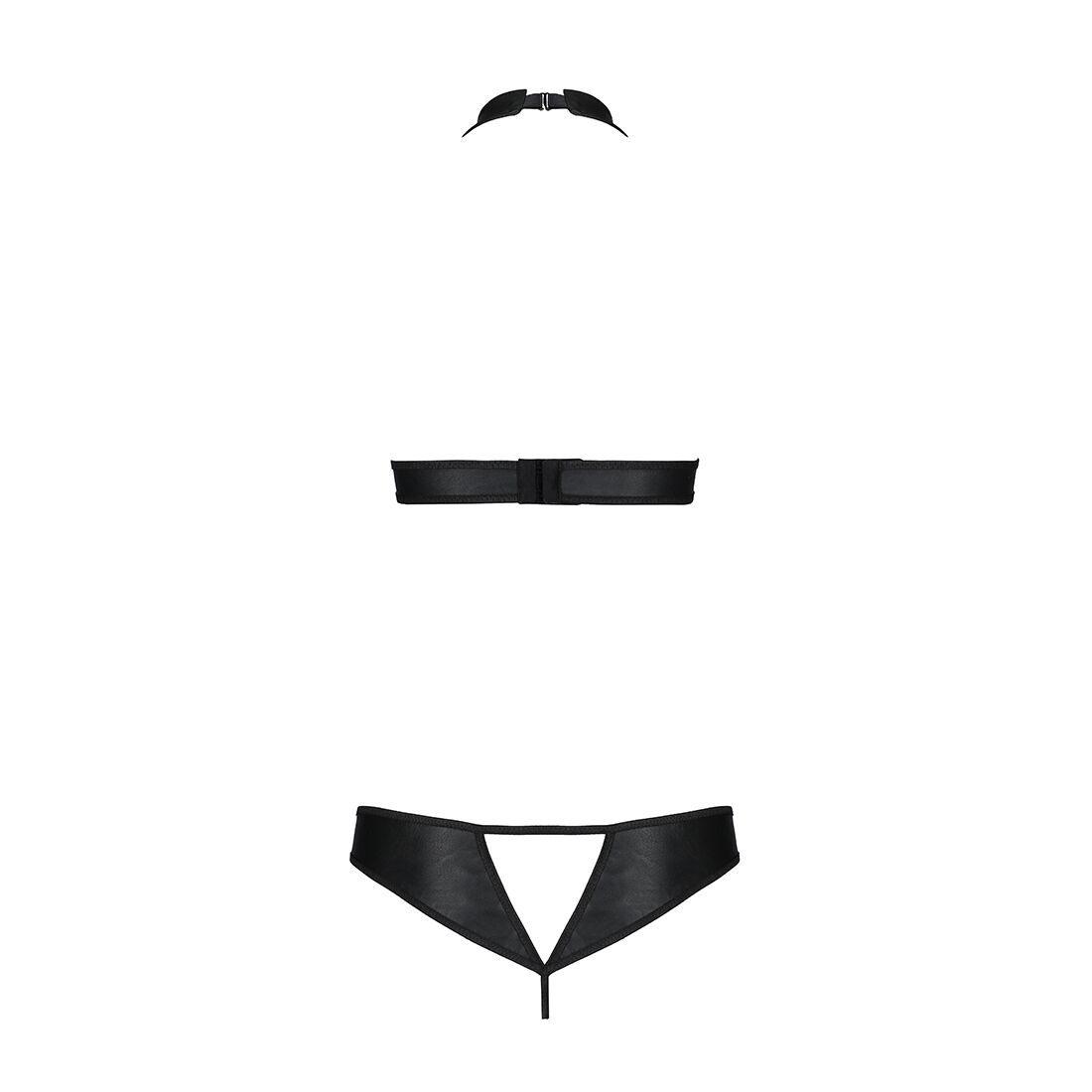 Комплект відкритий топ та трусики з екошкіри з люверсами Passion MALWIA SET with Open Bra L/XL black