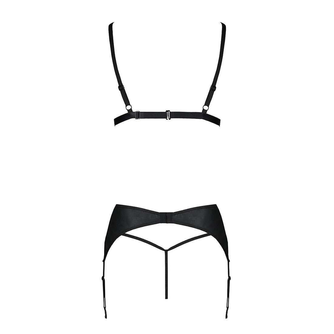 Комплект з екошкіри Passion MILEY SET L/XL, black, трусики, бюстгальтер, пояс для панчіх