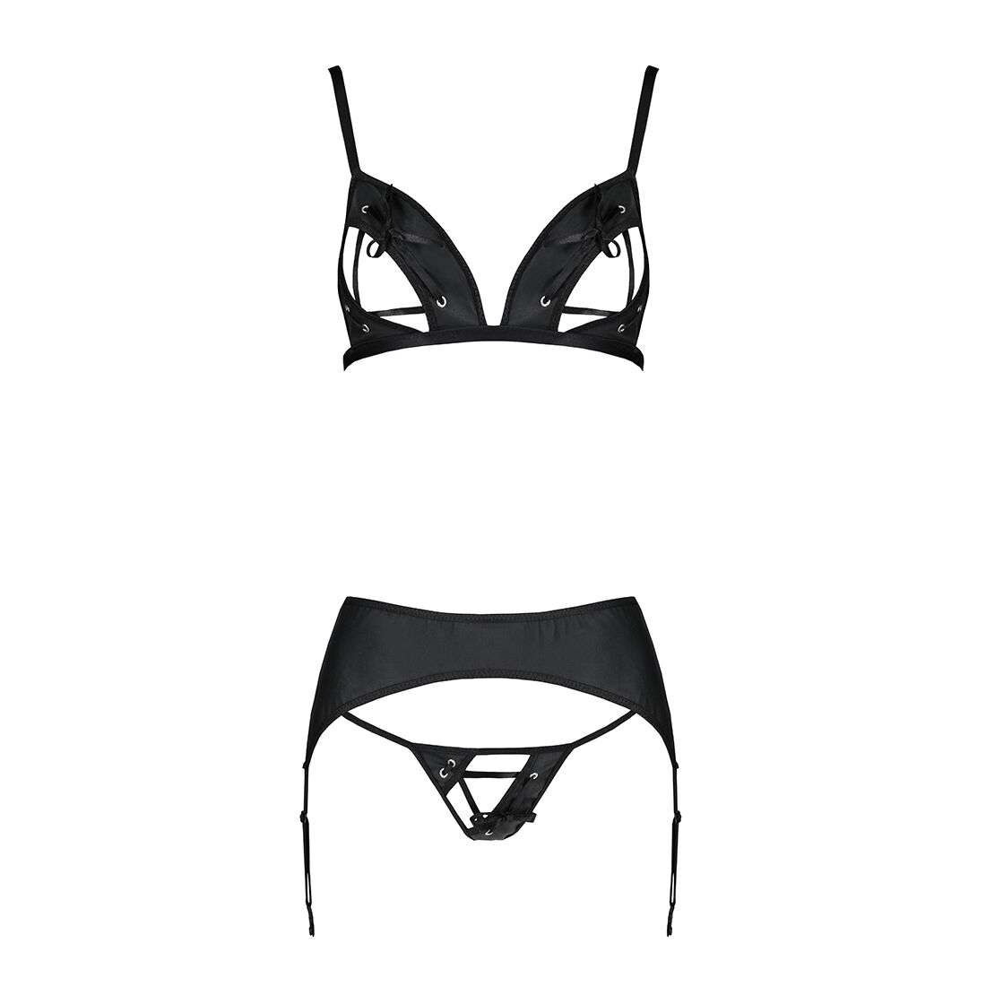 Комплект з екошкіри Passion MILEY SET XXL/XXXL, black, трусики, бюстгальтер, пояс для панчіх