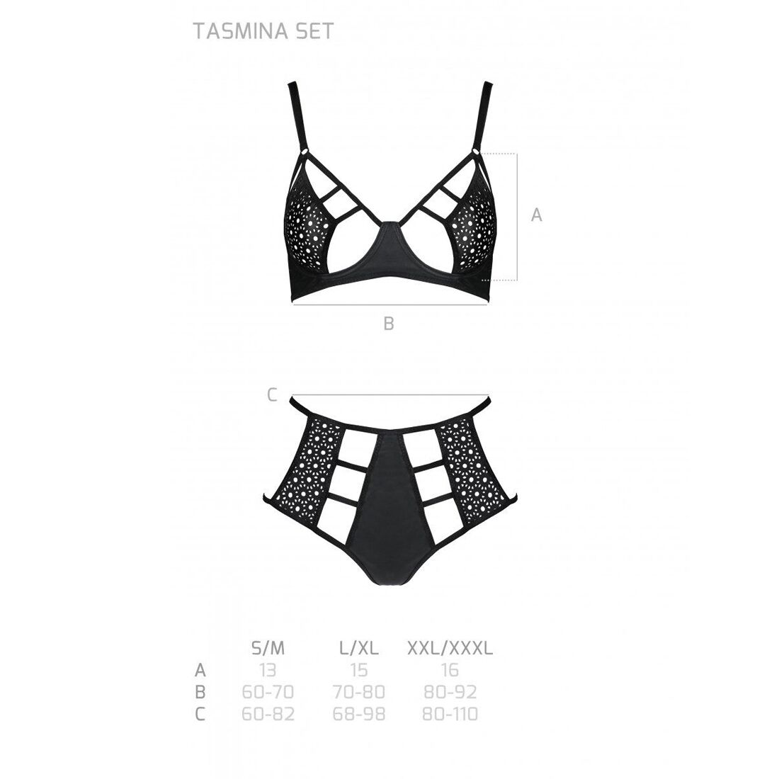 Розпродаж!!! Комплект з екошкіри Passion Tamaris Set black L/XL, бюстгальтер та трусики