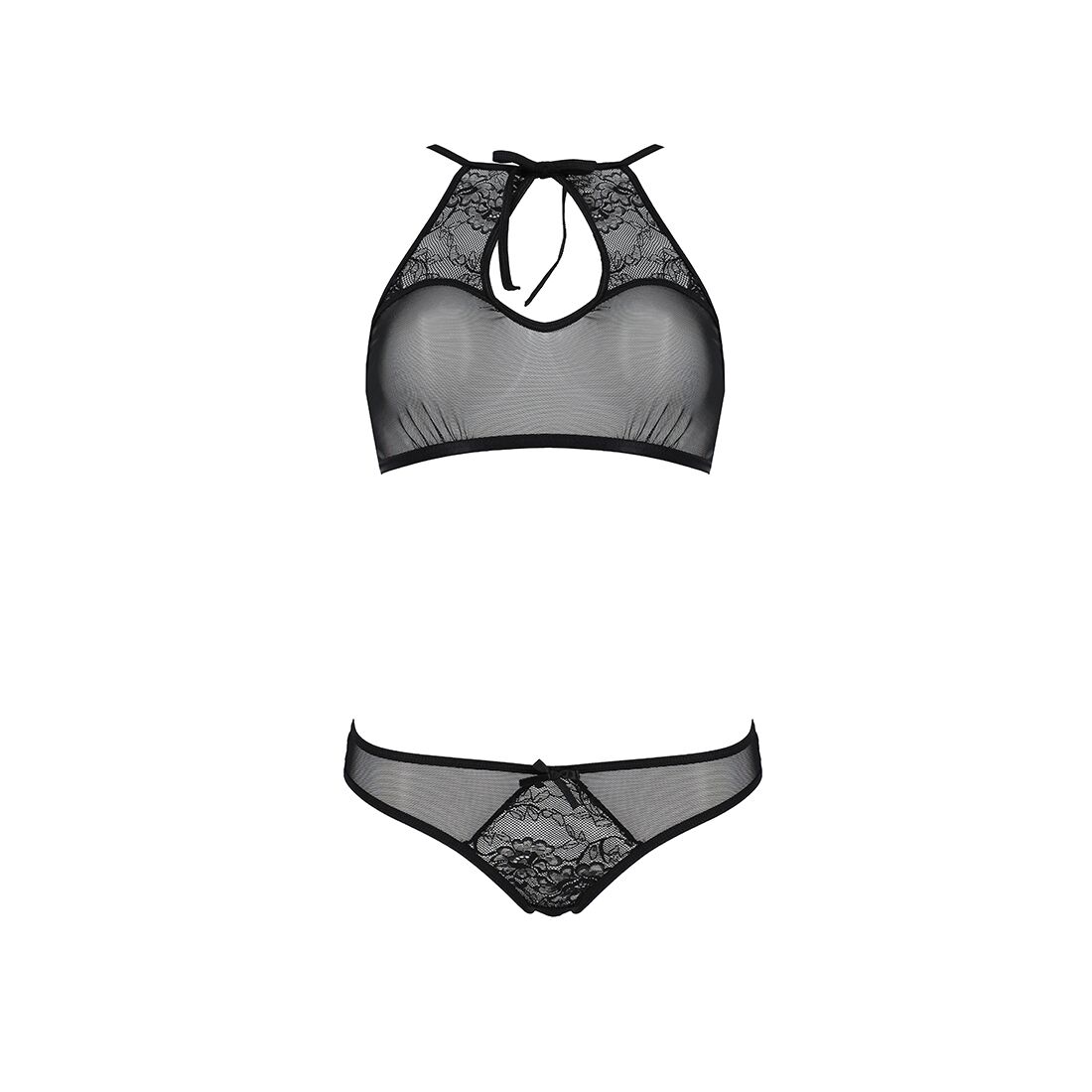 Комплект: бра, трусики з ажурним декором та відкритим кроком Passion URSULA SET S/M, black