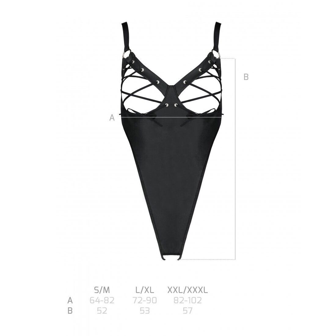 Боді з екошкіри Passion CELIN BODY L/XL, black, з доступом, відкритий