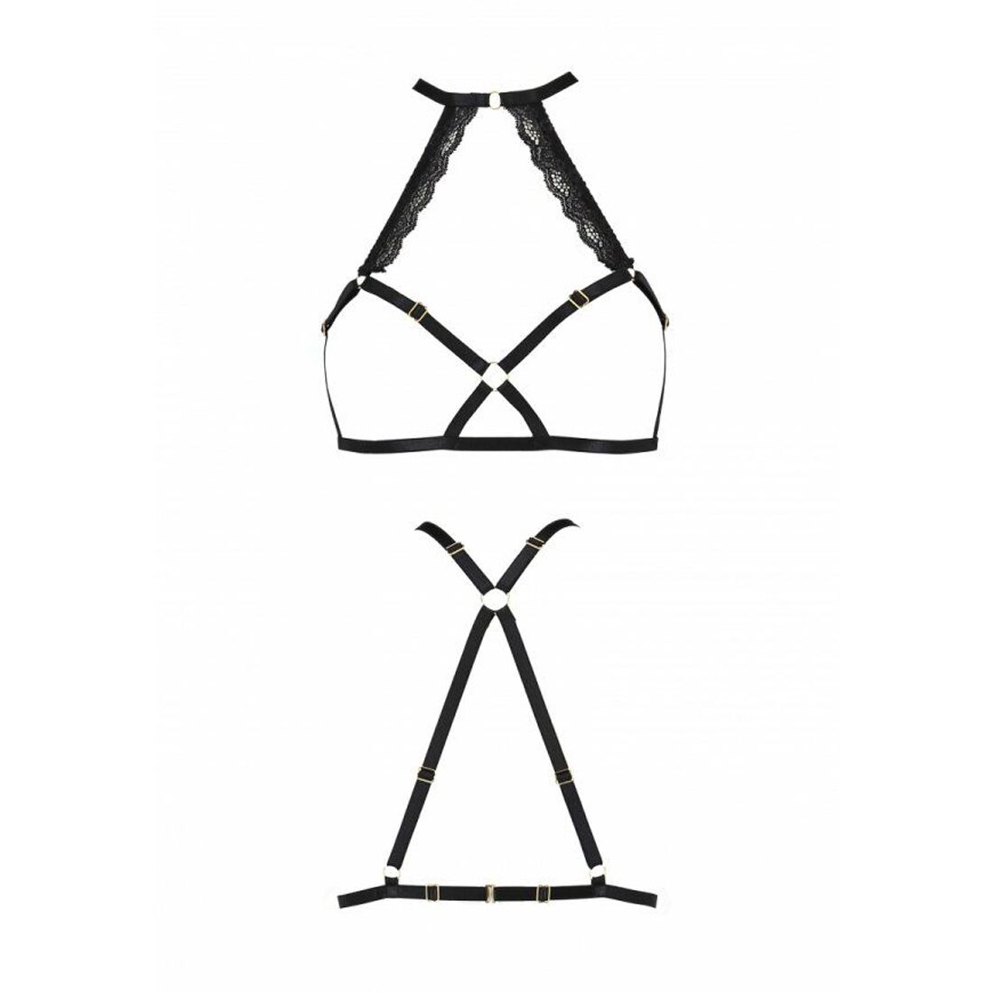Портупея из стреп с кружевом Passion Exclusive LORRY BRA XXL/XXXL, black, стринги в комплекте