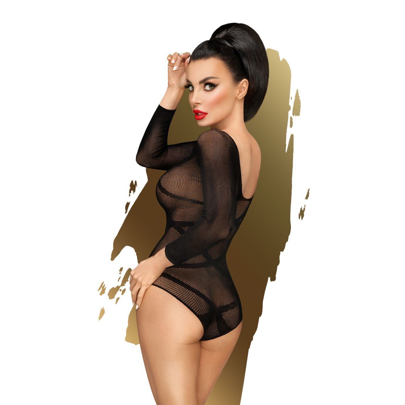 Боди Penthouse High On Love XL Black, глубокий вырез на спине, имитация стреп