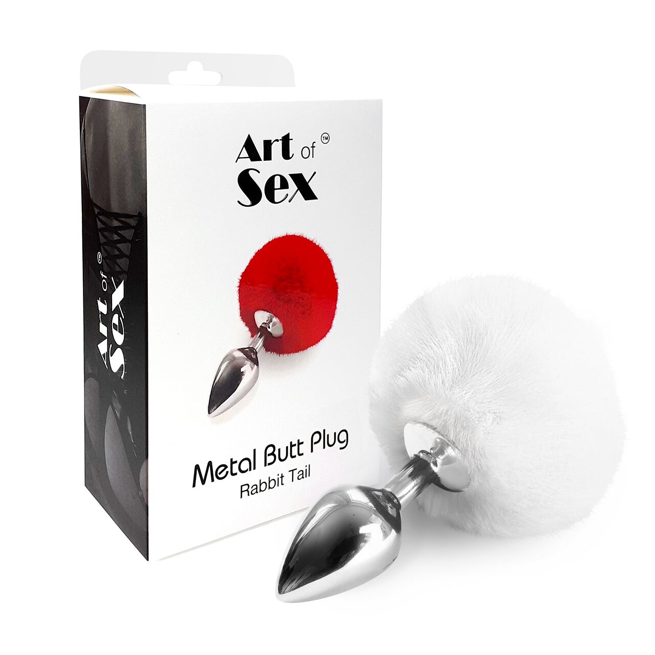 Металлическая анальная пробка М Art of Sex - Metal Butt plug Rabbit Tail White, диаметр 3,4 см