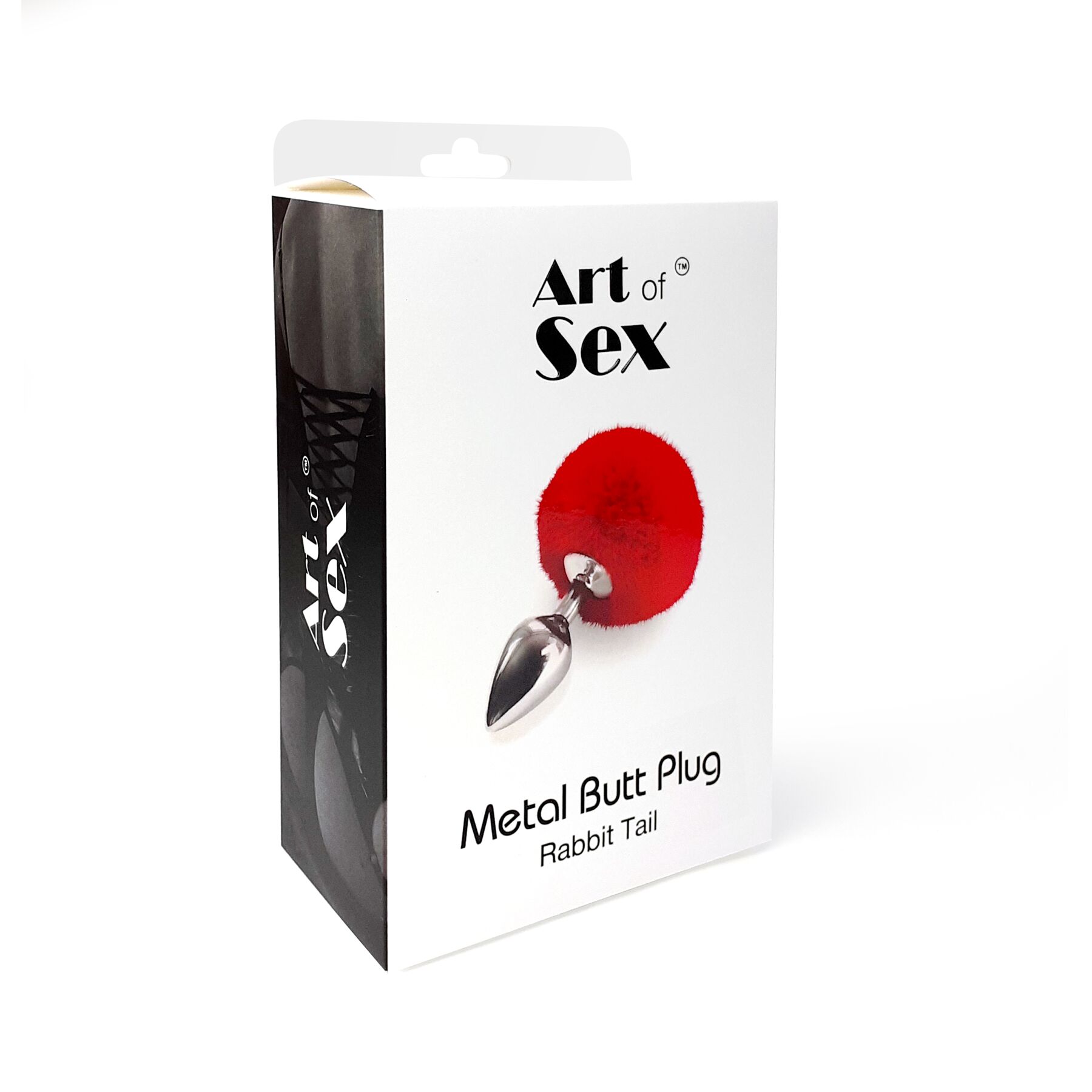 Металлическая анальная пробка М Art of Sex - Metal Butt plug Rabbit Tail Red, диаметр 3,4 см