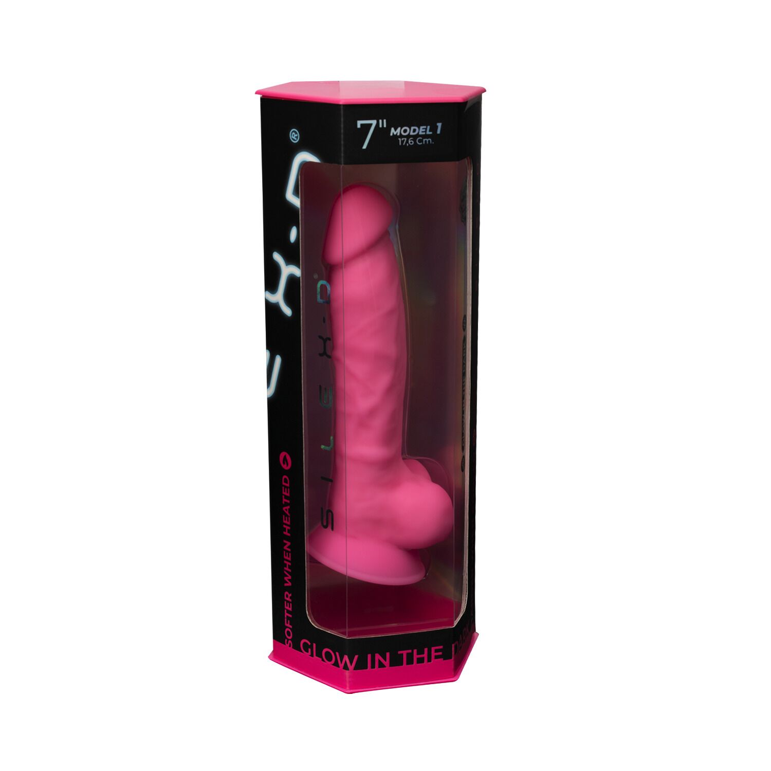Фаллоимитатор SilexD Johnny Pink Glow in the dark, двухслойный, силикон+Silexpan, диаметр 3,5см