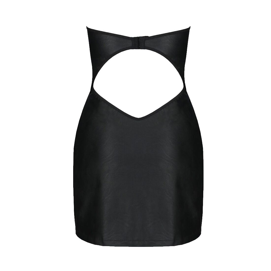 Мини-платье из экокожи Passion CELINE CHEMISE 4XL/5XL, black, шнуровка, трусики в комплекте