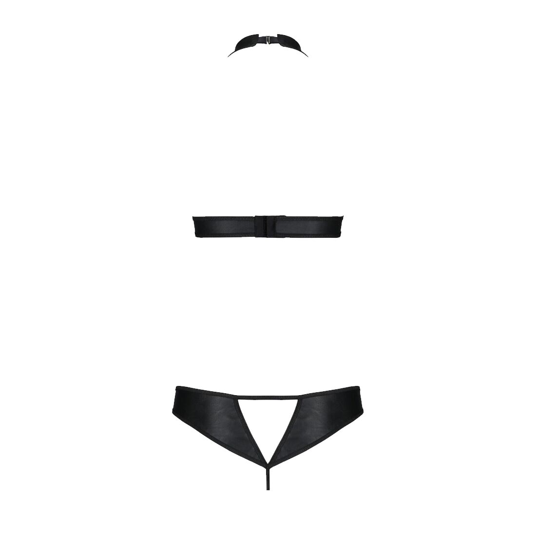 Комплект із екошкіри Passion MALWIA SET with Open Bra 4XL/5XL black, топ та трусики з люверсами