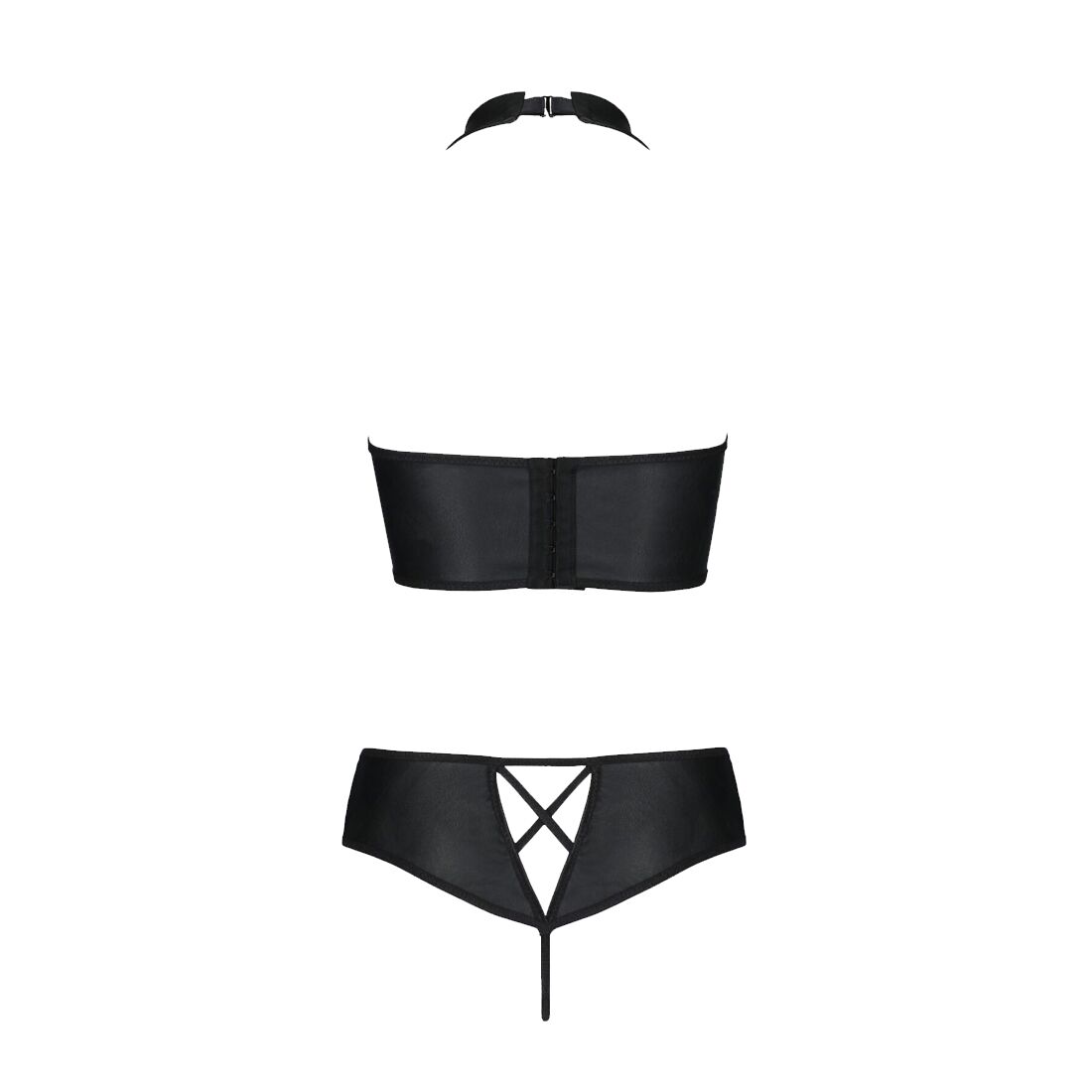 Комплект з екошкіри Passion NANCY BIKINI 4XL/5XL black, бра та трусики з імітацією шнурівки