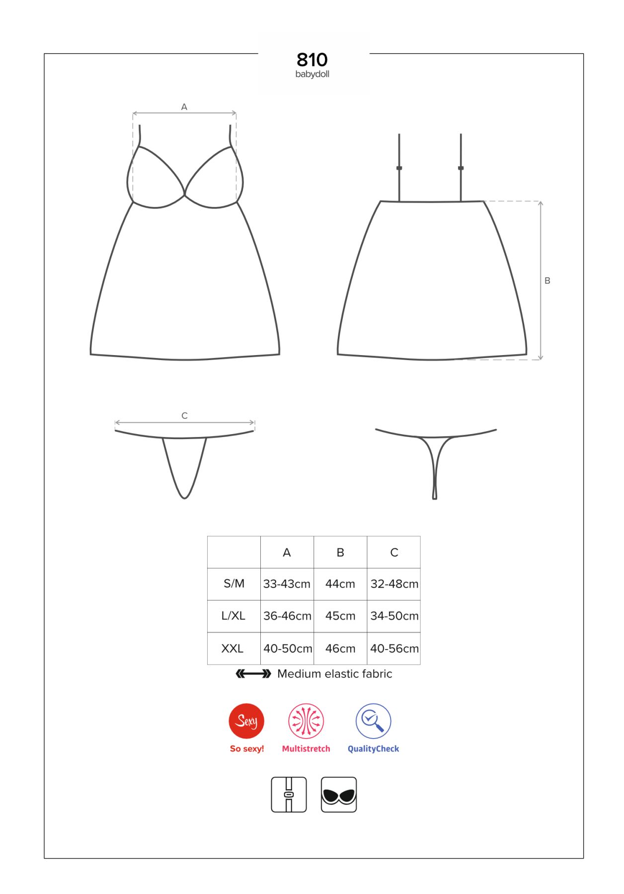 Сатиновий пеньюар із мереживом Obsessive 810-BAB-1 babydoll & thong S/M, чорний, пеньюар, танга