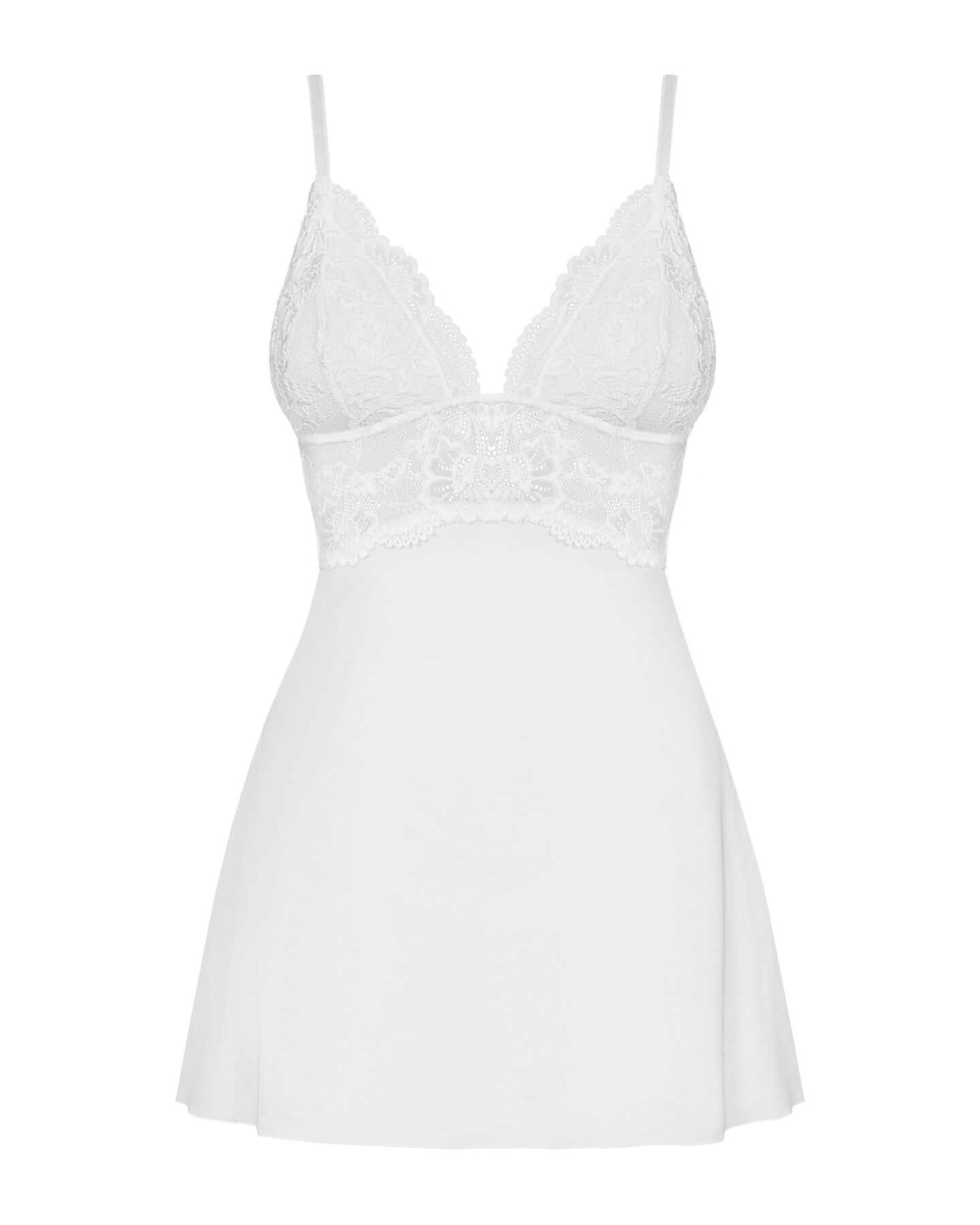 Сатиновий пеньюар з мереживом Obsessive 810-BAB-2 babydoll & thong L/XL, білий, пеньюар, танга