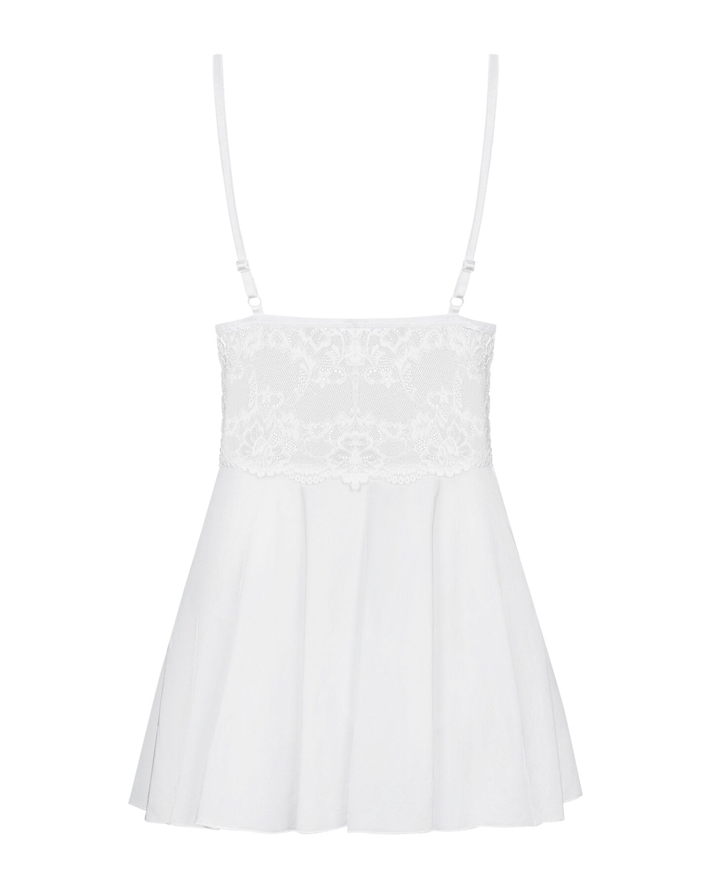 Сатиновий пеньюар з мереживом Obsessive 810-BAB-2 babydoll & thong L/XL, білий, пеньюар, танга