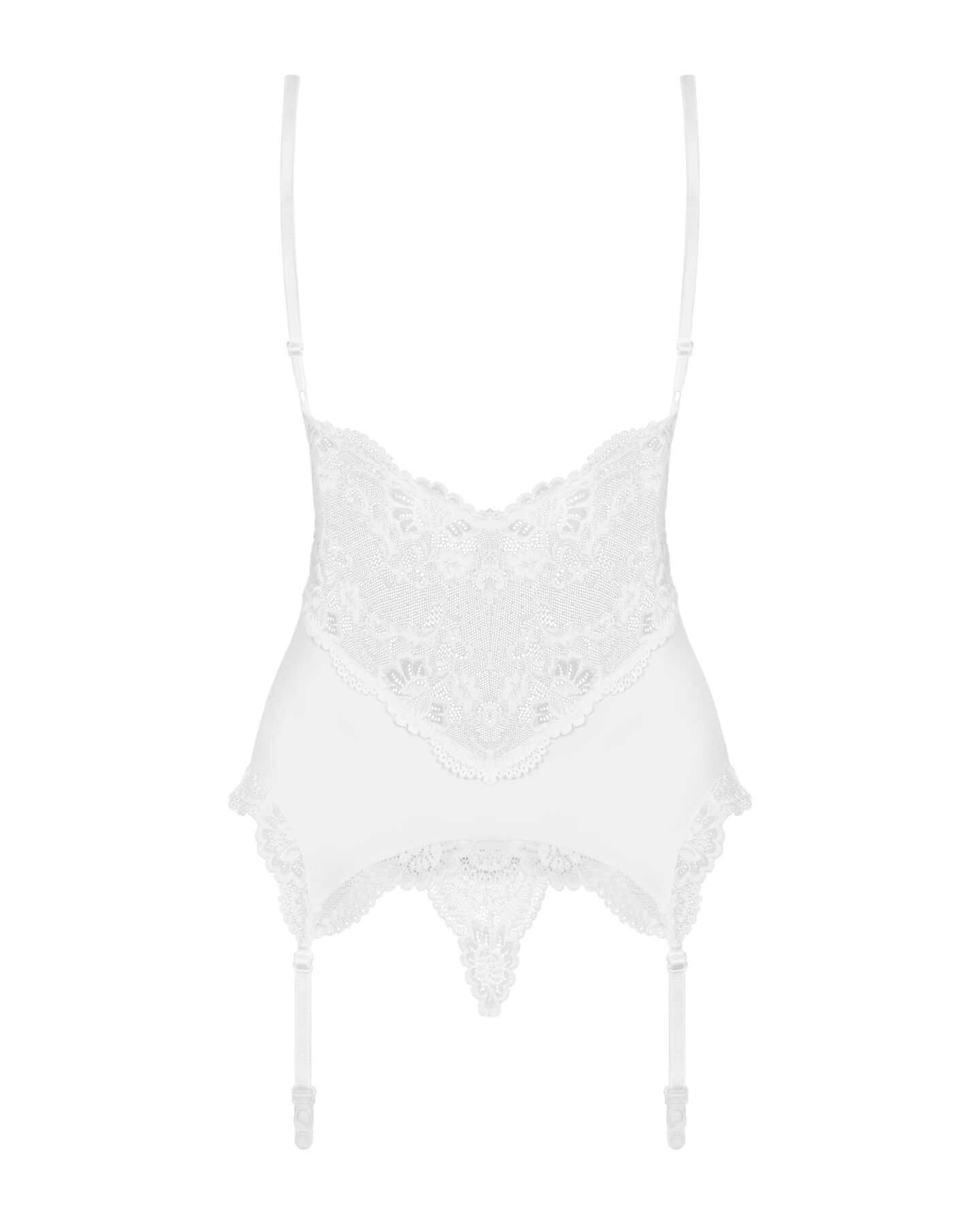 Сатиновий мереживний корсет Obsessive 810-COR-2 babydoll & thong L/XL, білий, корсет, танга