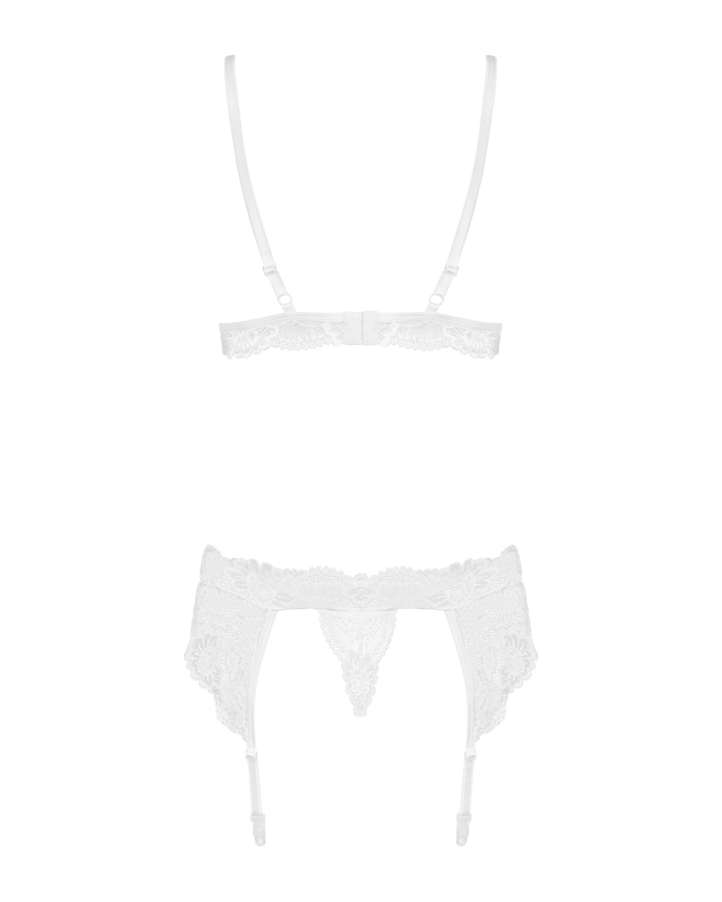 Мереживний комплект білизни Obsessive 810-SEG-1 L/XL White, бюстгальтер, стрінги, пояс для панчіх