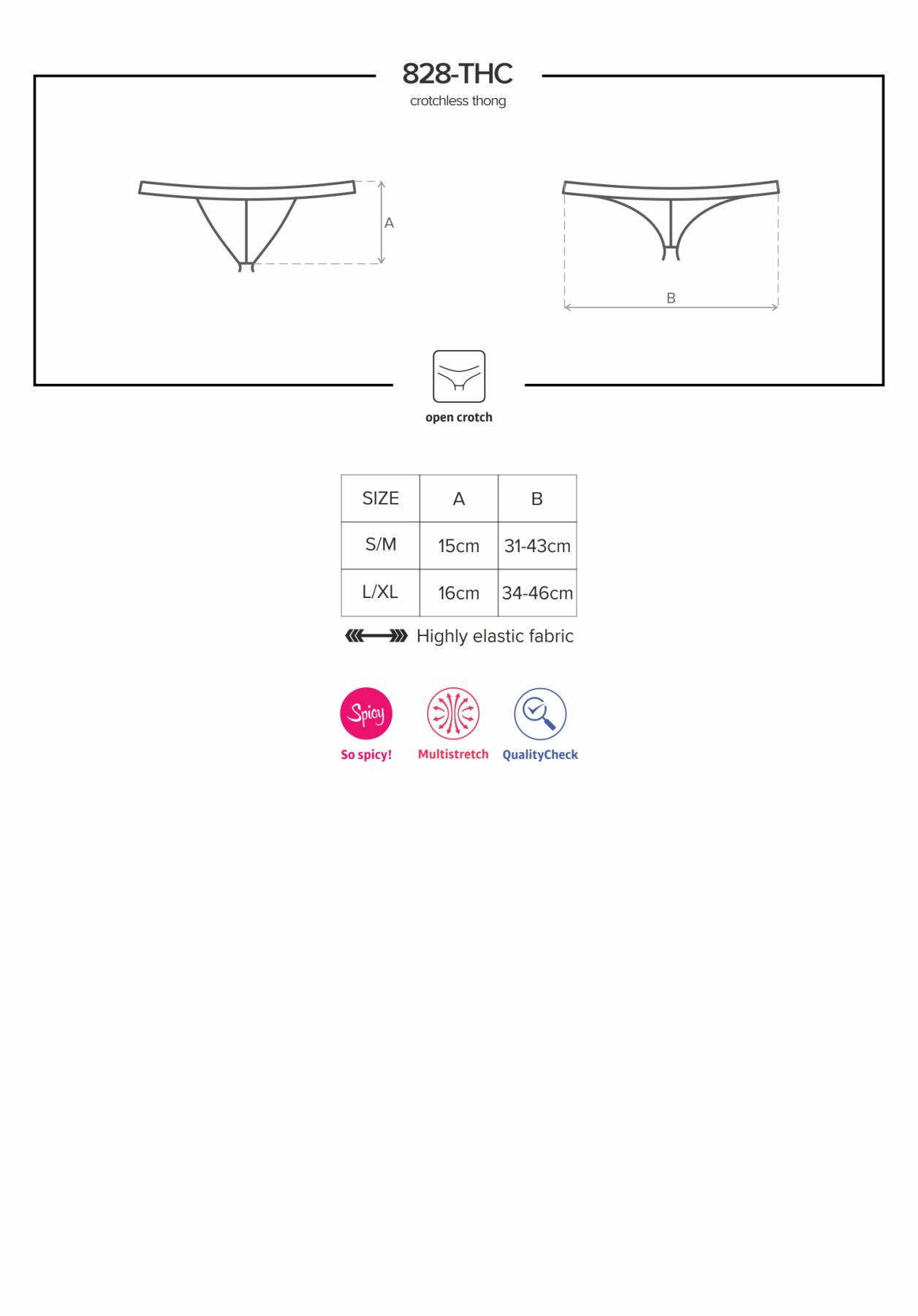 Мереживні танги з доступом Obsessive 828-THC-1 crotchless thong L/XL, чорні