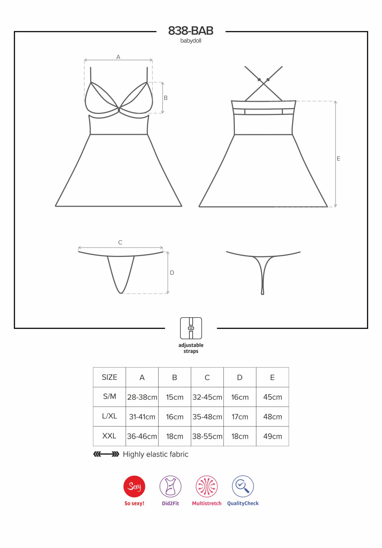 Эротический кружевной комплект с сеточкой Obsessive 838-BAB-1 babydoll & thong black S/M