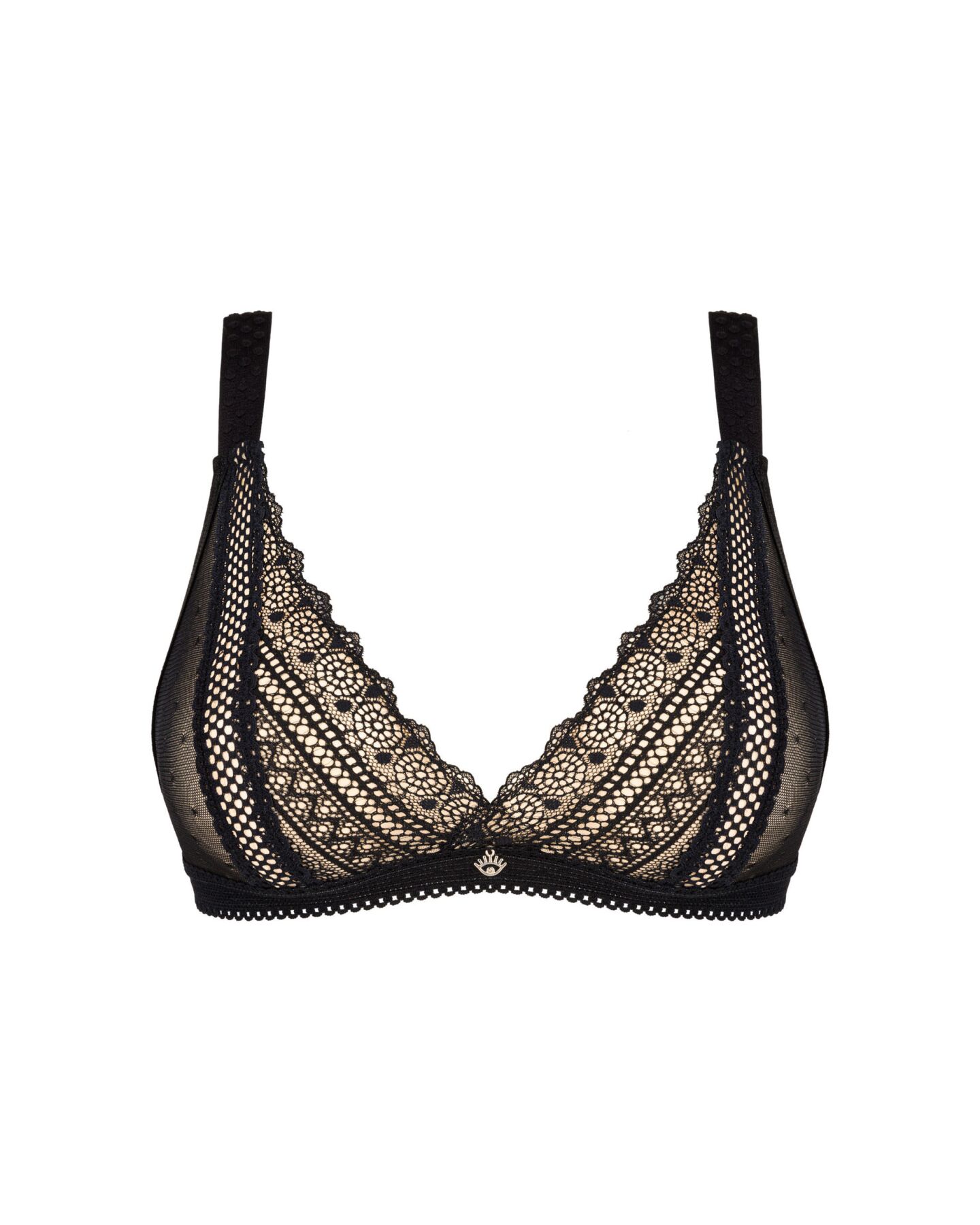 Мереживний бюстгальтер із трикутною чашкою Obsessive Estiqua bra M/L, чорний, широкі лямки