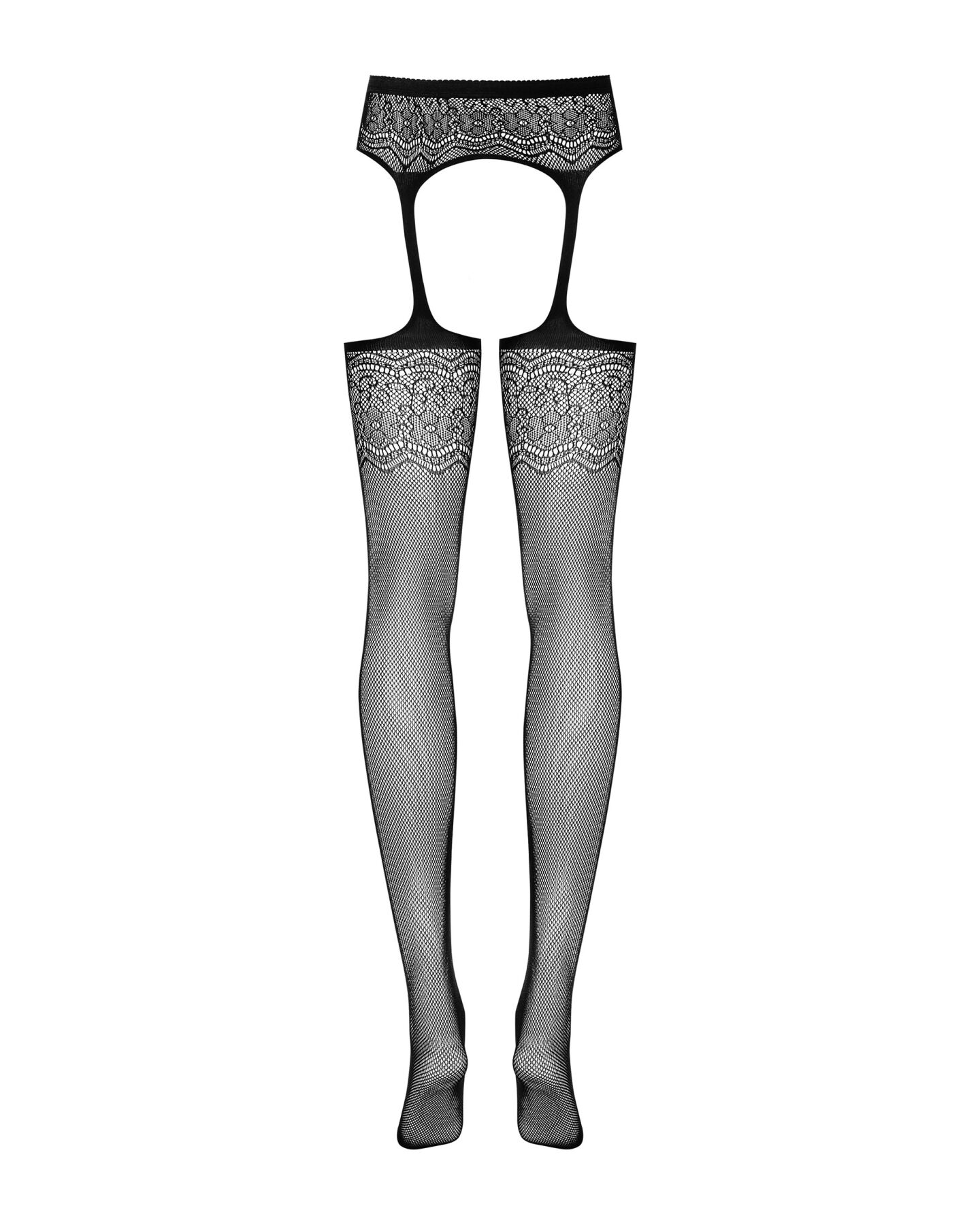 Сетчатые чулки-стокинги с цветочным рисунком Obsessive Garter stockings S207 S/M/L, черные