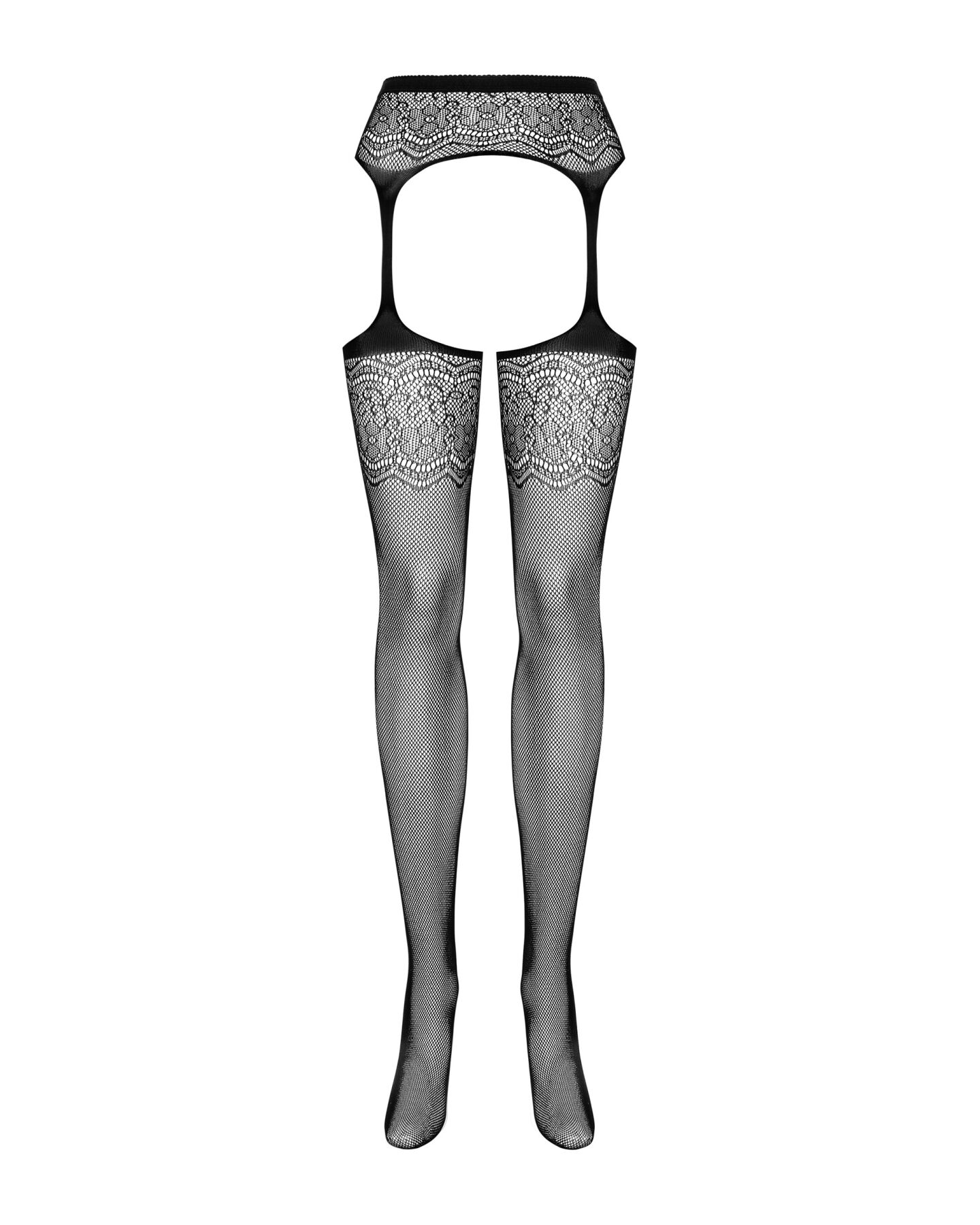 Сетчатые чулки-стокинги с цветочным рисунком Obsessive Garter stockings S207 XL/XXL, черные, доступ