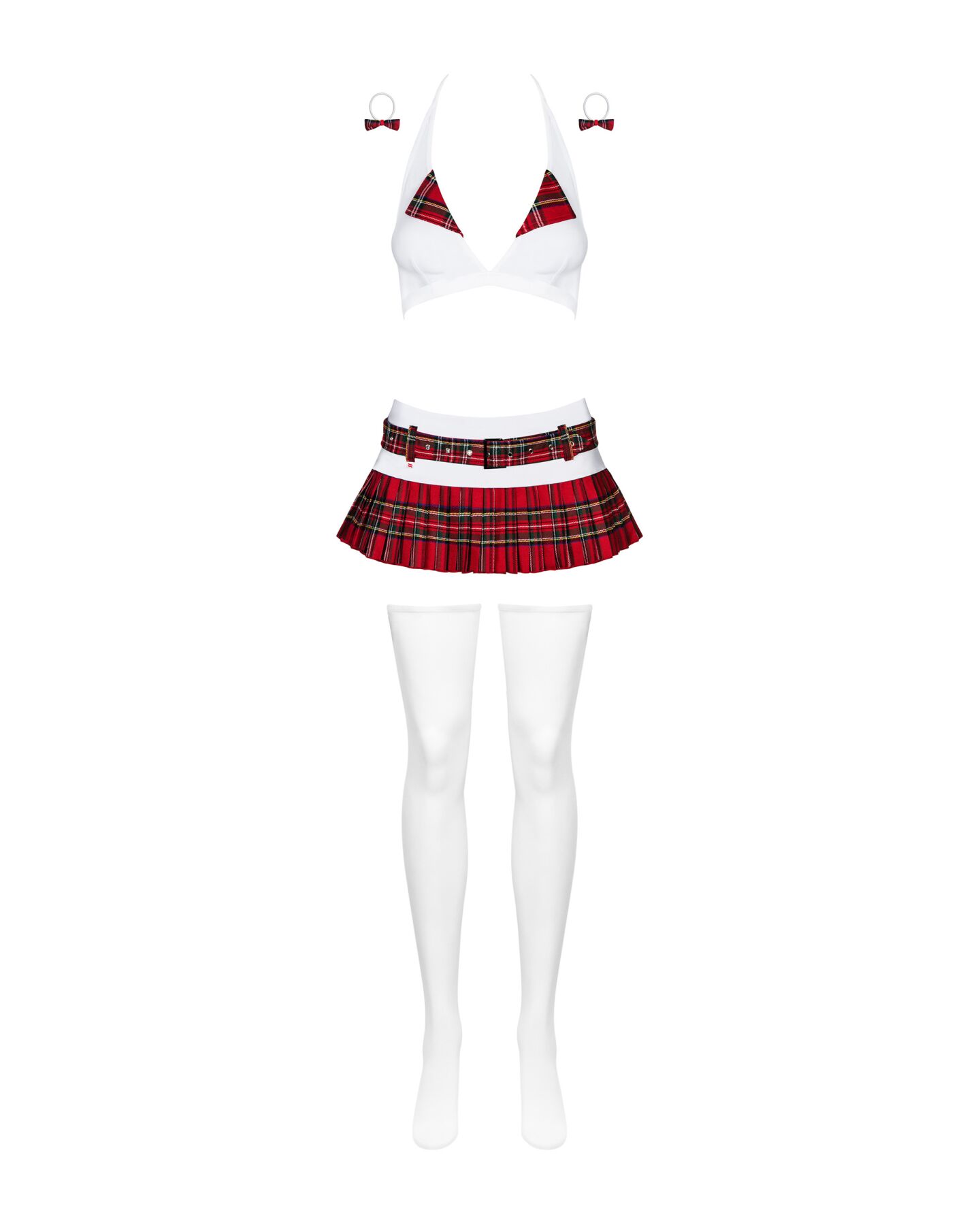 Еротичний костюм школярки з мініспідницею Obsessive Schooly 5pcs costume S/M, біло-червоний