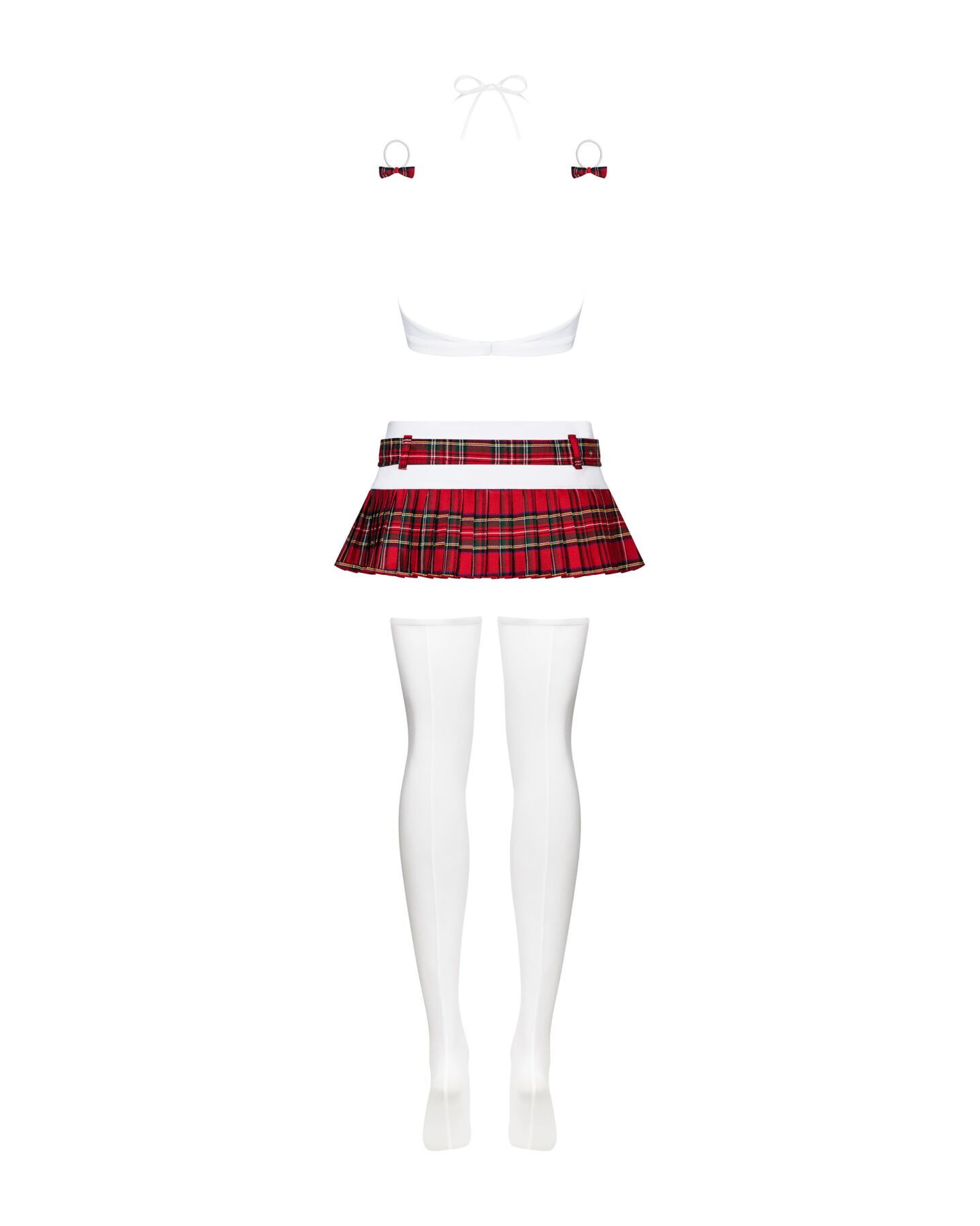 Эротический костюм школьницы с мини-юбкой Obsessive Schooly 5pcs costume L/XL, бело-красный, топ, юб