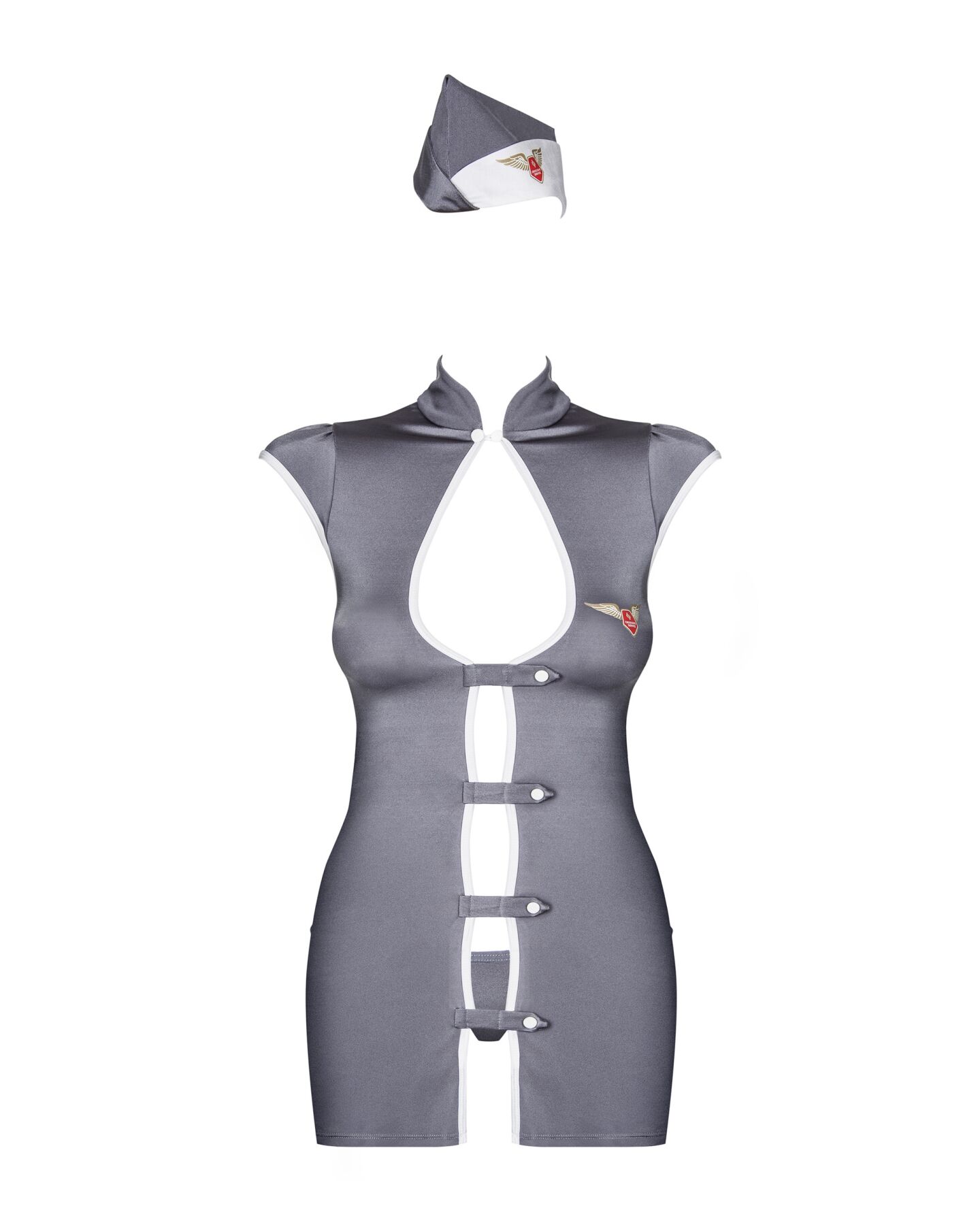Эротический костюм стюардессы Obsessive Stewardess 3 pcs grey S/M, серый, платье, стринги, пилотка