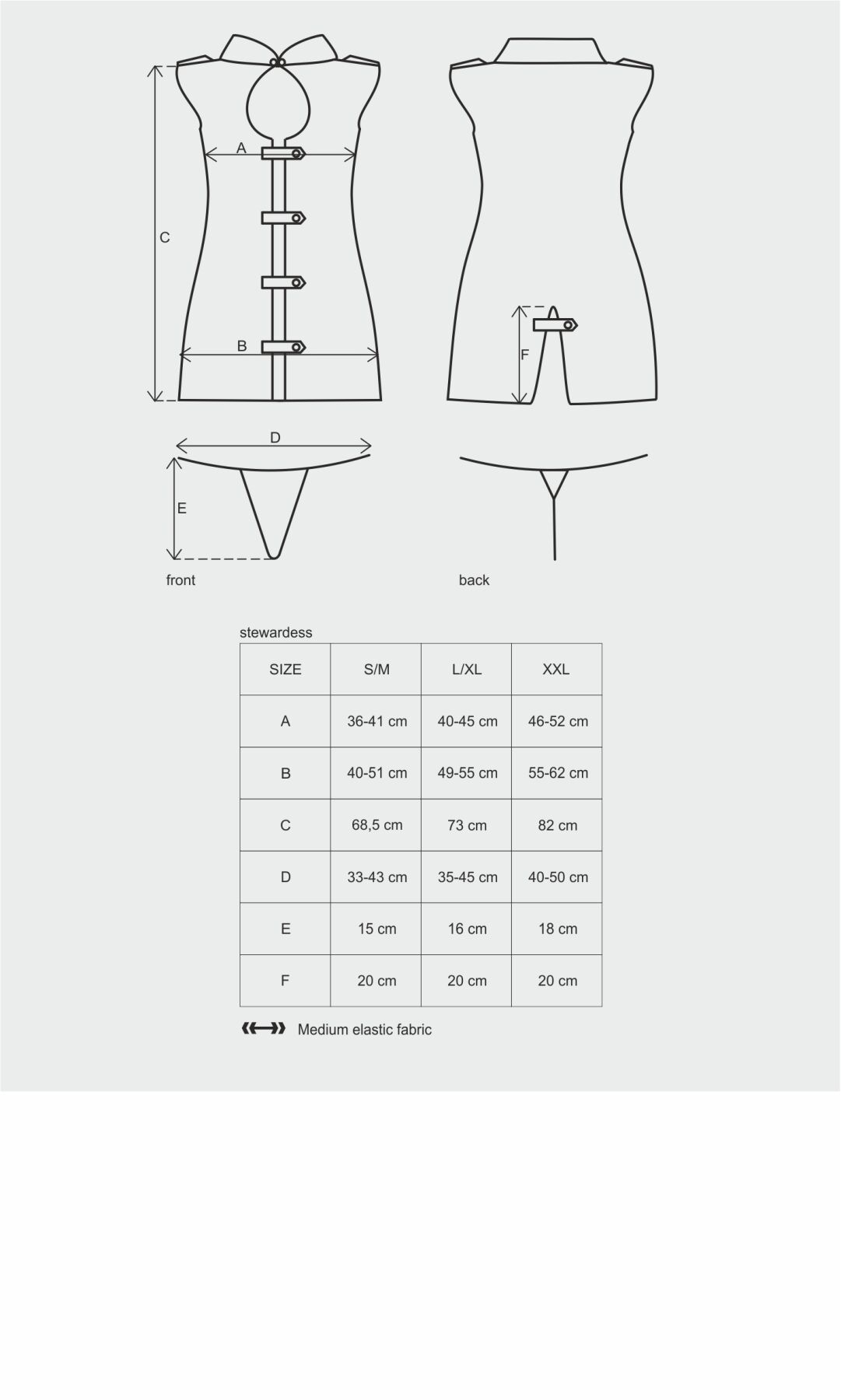 Еротичний костюм стюардеси Obsessive Stewardess 3 pcs grey L/XL, сірий, сукня, стрінги, пілотка