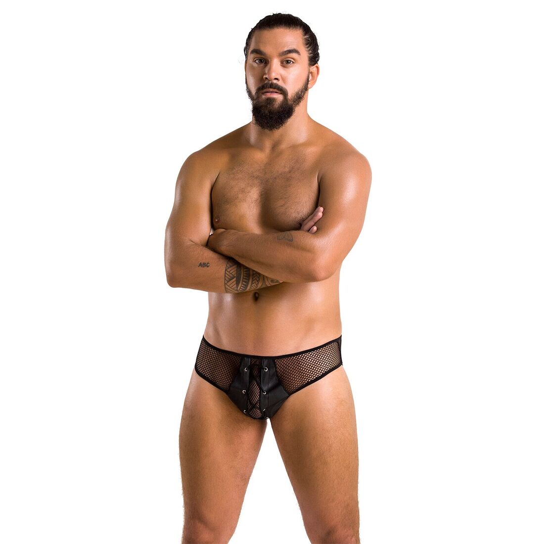 Мужские трусы со шнуровкой Passion 035 SLIP RICHARD XXL/XXXL Black, экокожа, сетка