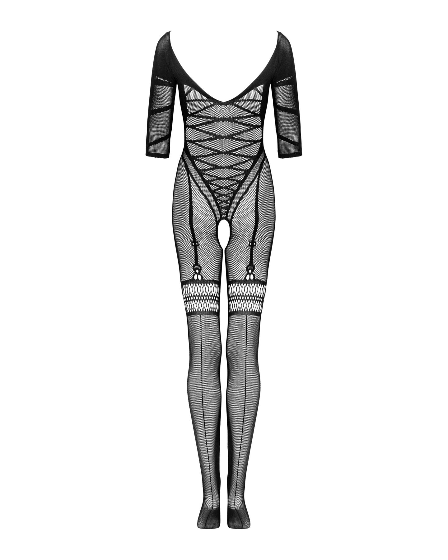 Сетчатый бодистокинг с имитацией подвязок Obsessive Bodystocking G329 XL/XXL, black, с доступом