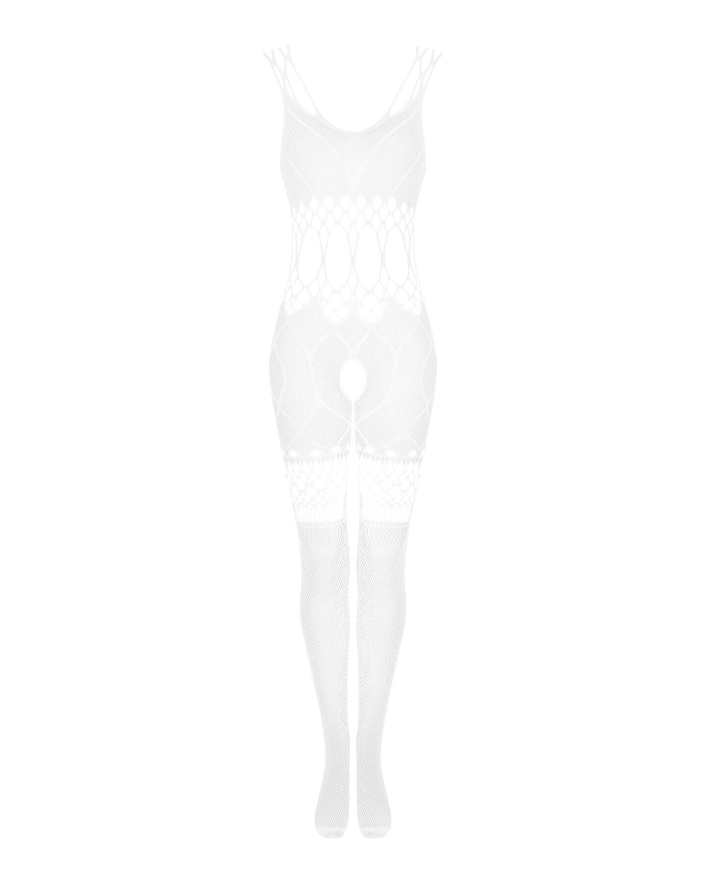 Сітчастий бодістокінг з імітацією топа та шортів Obsessive Bodystocking G330 S/M/L, white, з доступо