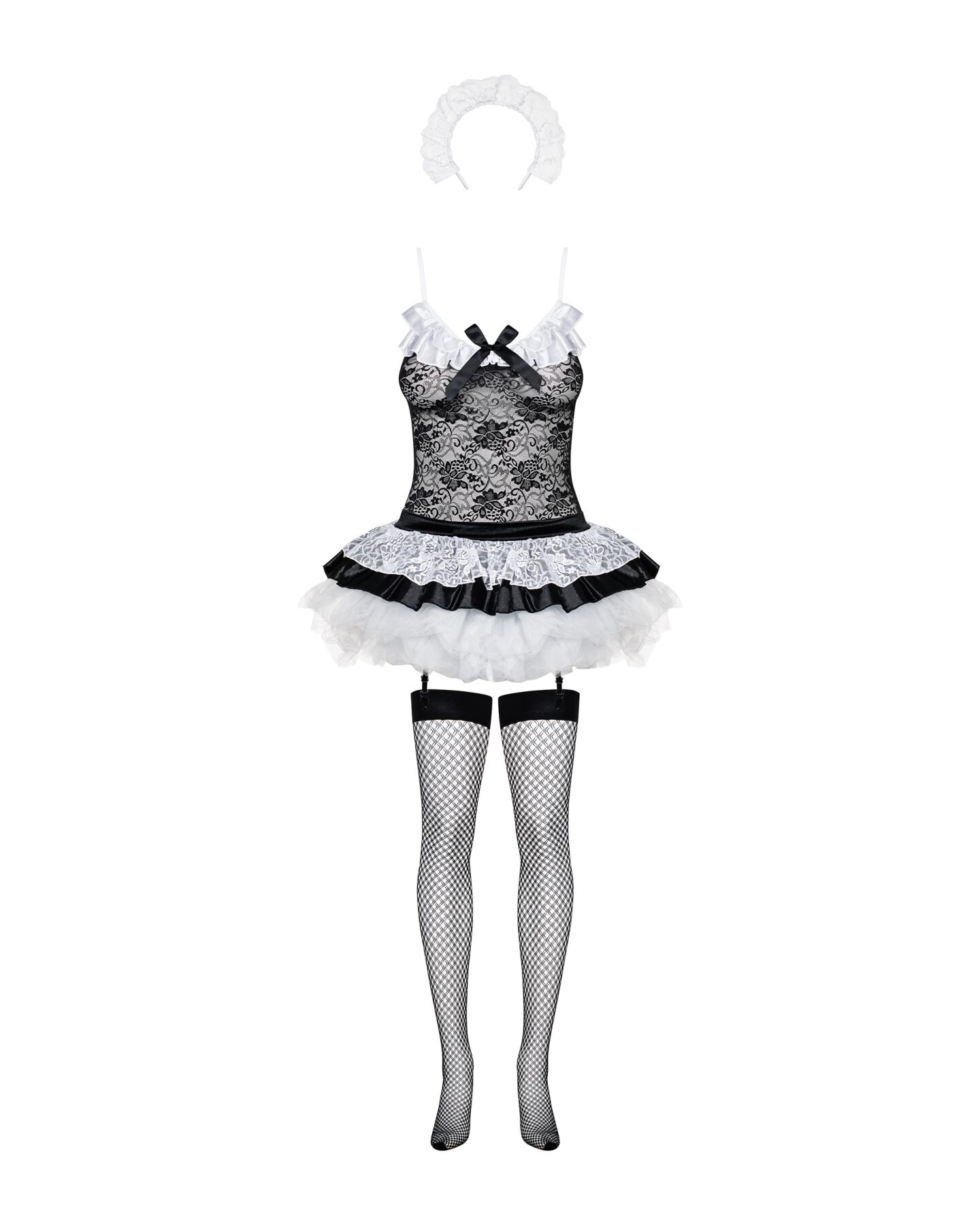 Еротичний костюм покоївки зі спідницею Obsessive Housemaid 5 pcs costume S/M, black, топ, спідниця, стринги, пов'язка на голову, п