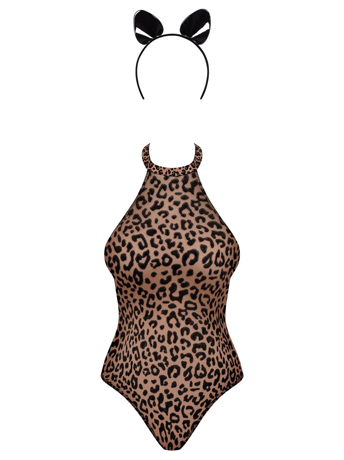Еротичний костюм леопарда Obsessive Leocatia teddy XXL, боді, обруч з вушками