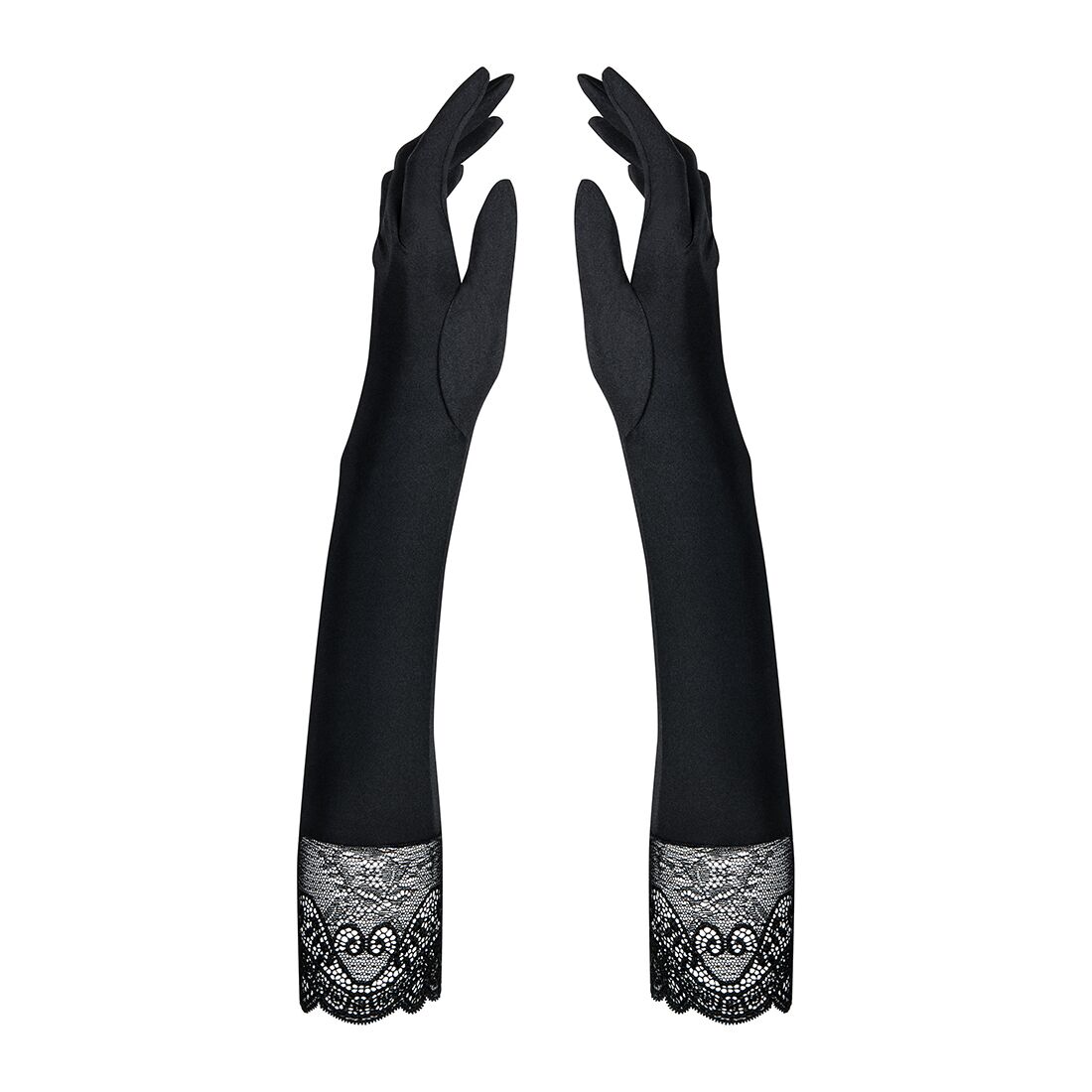 Высокие перчатки с камнями и кружевом Obsessive Miamor gloves, black