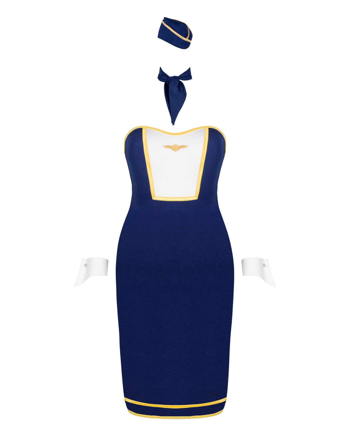 Эротический костюм стюардессы Obsessive Stewardess uniform XS/S, blue, платье, пилотка, шарф, манжеты