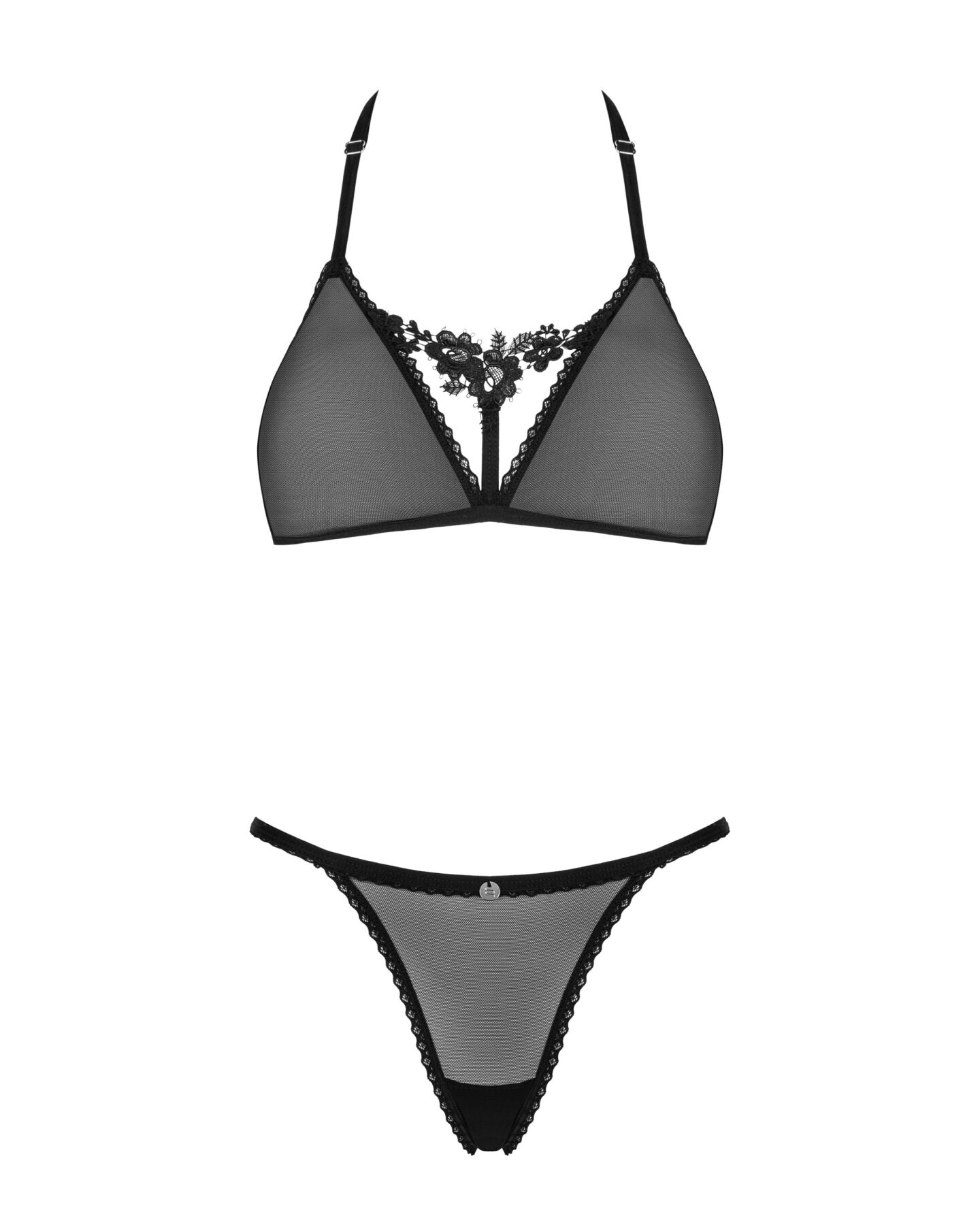 Напівпрозорий комплект Obsessive Celia Noir 2-pcs set XS/S, бюстгальтер, стрінги