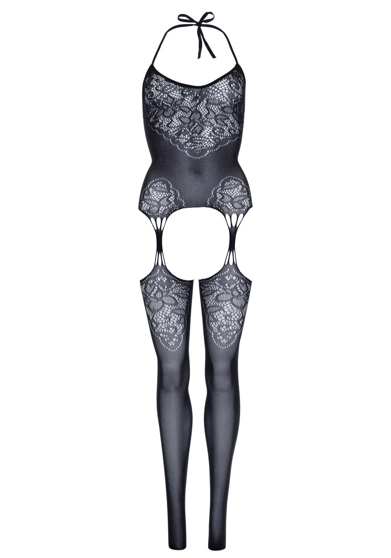 Еротичний бодістокінг Leg Avenue Jacquard net Black, імітація панчіх, відкритий доступ, one size