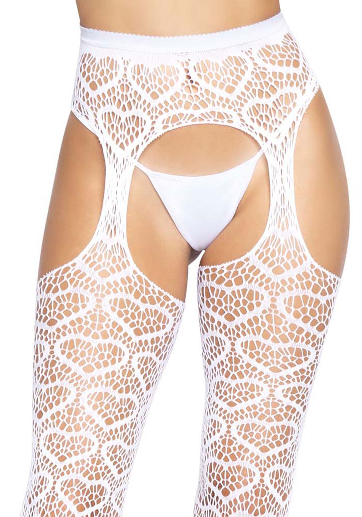 Ажурные колготки с сердечками Leg Avenue Heart White, one size, имитация чулок