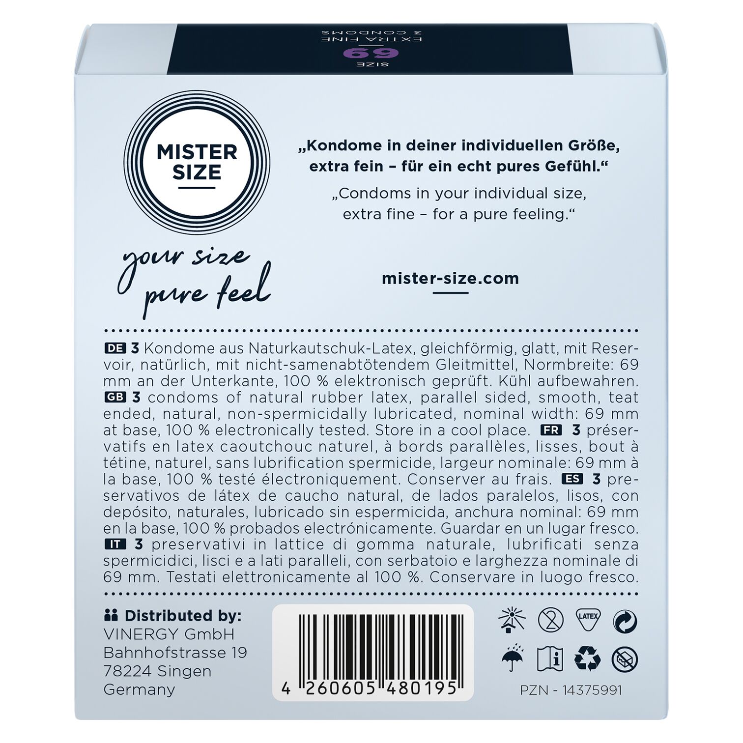 Распродажа!!! Презервативы Mister Size - pure feel - 69 (3 condoms) (срок 04.2026)