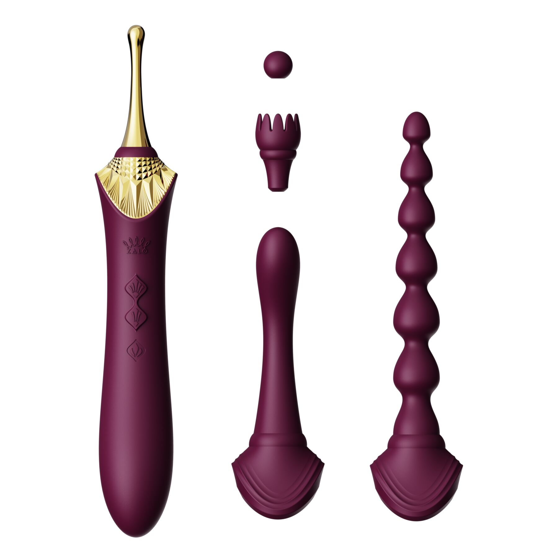Мультифункциональный вибратор Zalo — Bess 2 Velvet Purple, 4 насадки, подогрев