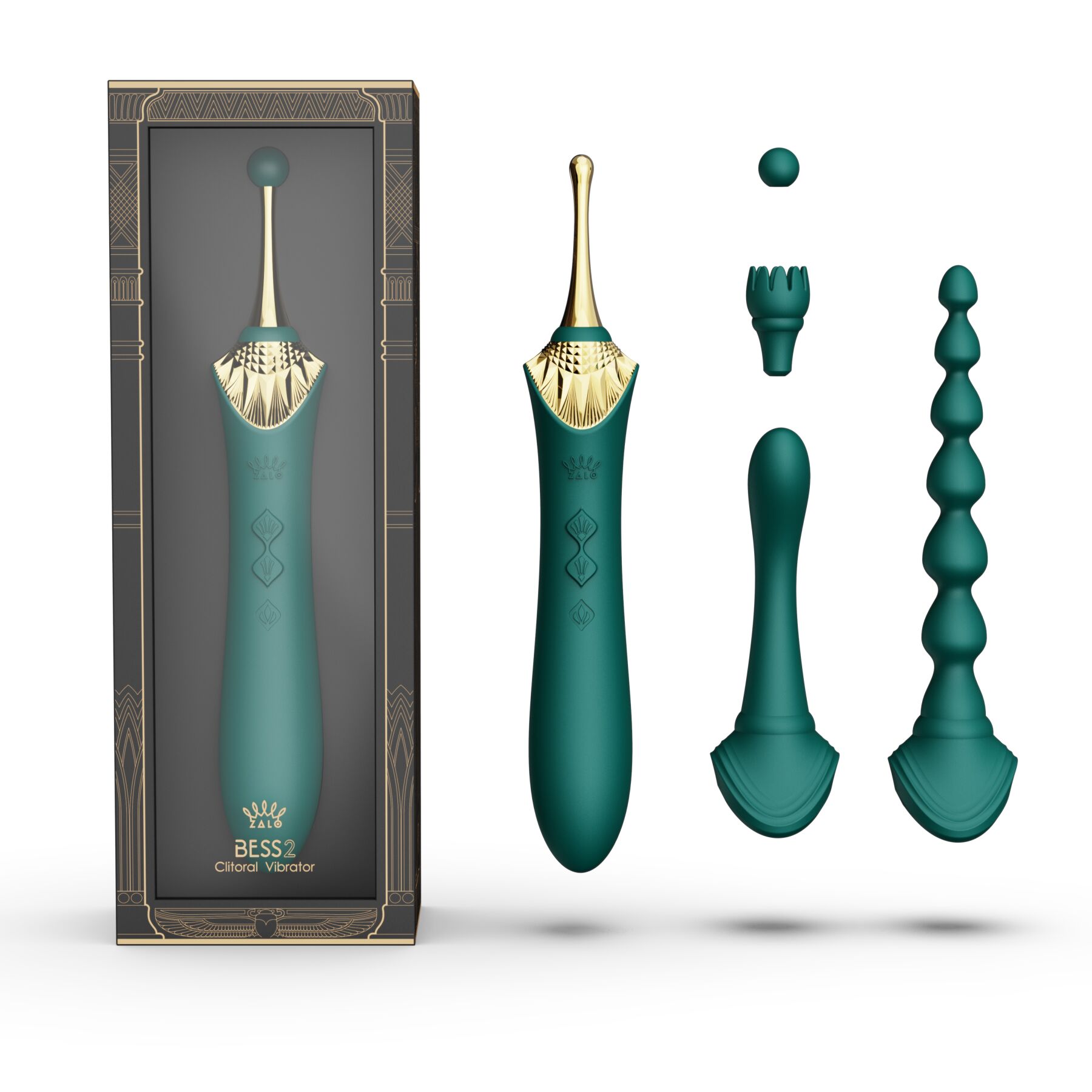Мультифункциональный вибратор Zalo — Bess 2 Turquoise Green, 4 насадки, подогрев