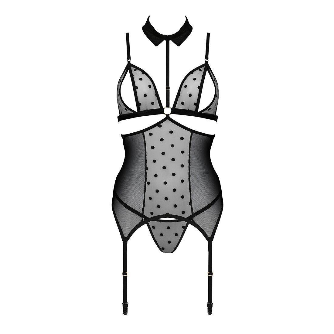 Корсет з відкритими грудьми Passion DOMINICA CORSET XXL/XXXL black, пажі для панчіх, стрінги