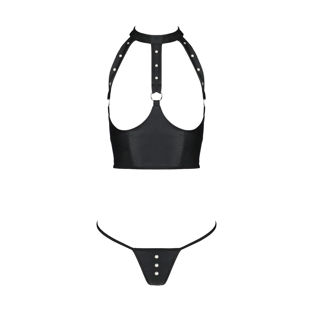 Комплект білизни з відкритими грудьми Passion GENEVIA SET WITH OPEN BRA L/XL black, корсет, стрінги
