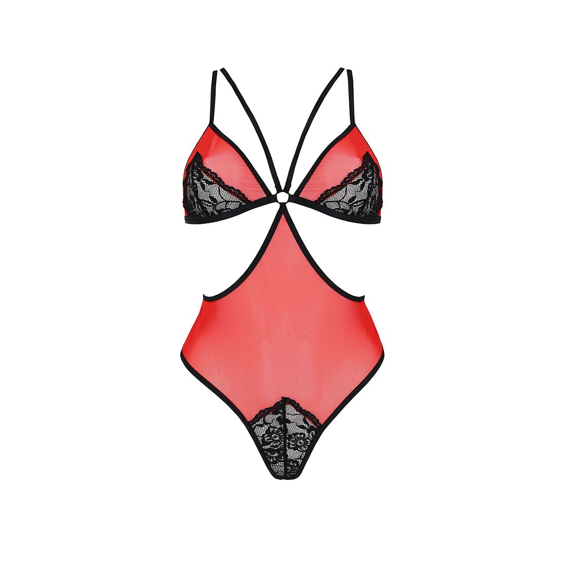 Напівпрозоре боді з мереживом Passion PEONIA BODY L/XL red