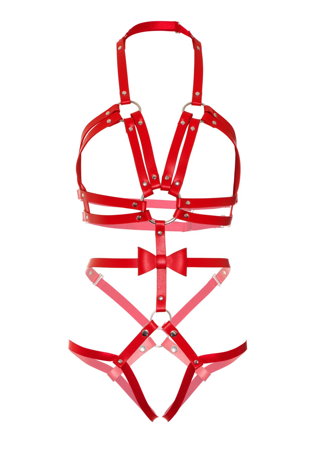 Портупея-тедди из ремней Leg Avenue Studded O-ring harness teddy M Red, экокожа
