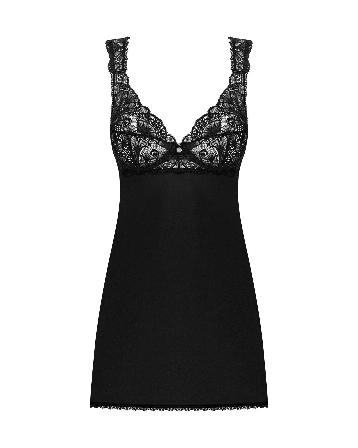 Сорочка бебі-дол з мереживом на грудях Obsessive Donna Dream babydoll XL/2XL Black, стрінги