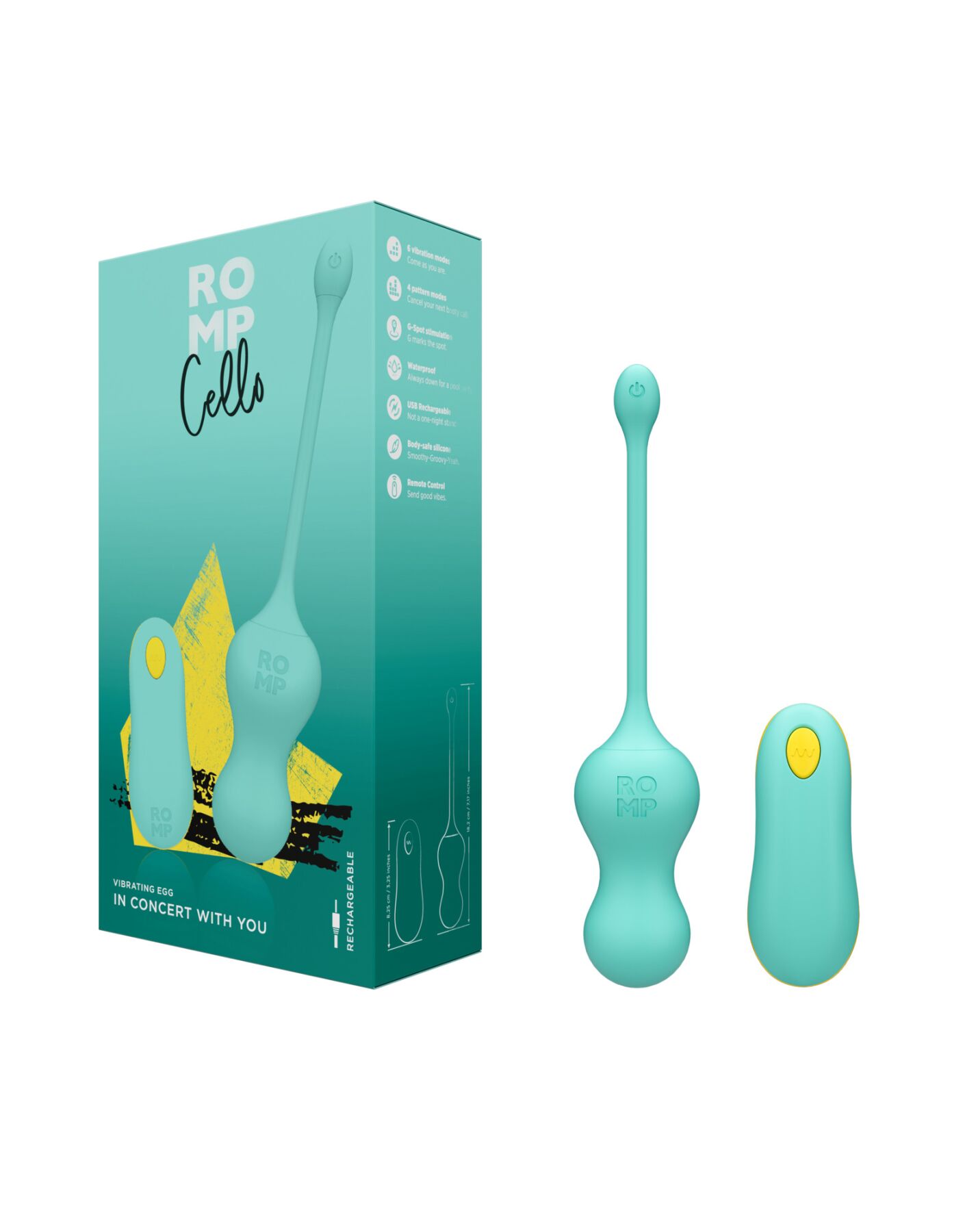 Виброяйцо для точки G с пультом управления Romp Cello Light Teal, водонепроницаемое