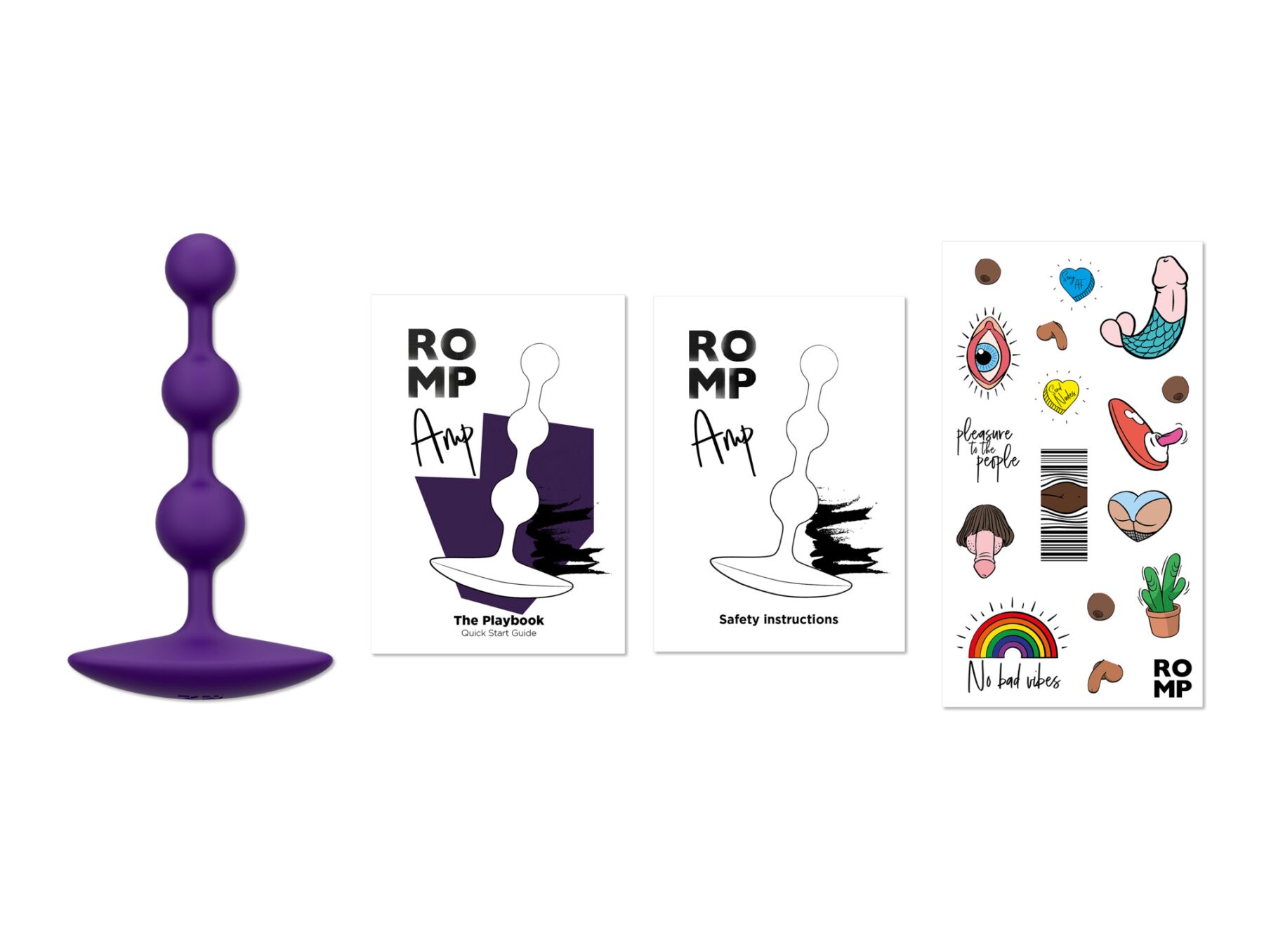 Анальные бусы Romp Amp Dark Purple, силикон, макс. диаметр 2,6 см