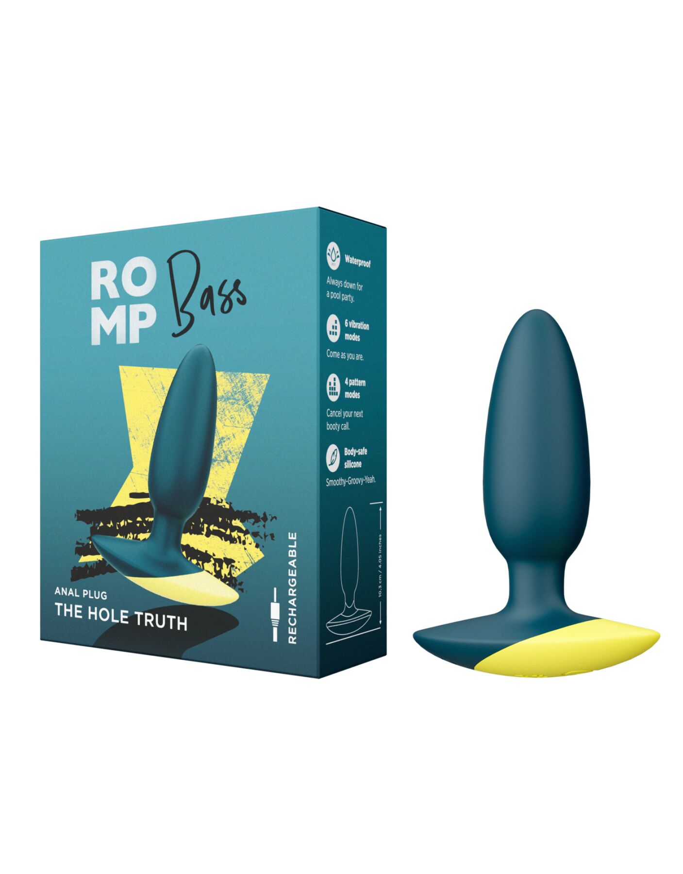 Анальная вибропробка Romp Bass Dark Green, силикон, перезаряжаемая, макс. диаметр 3 см