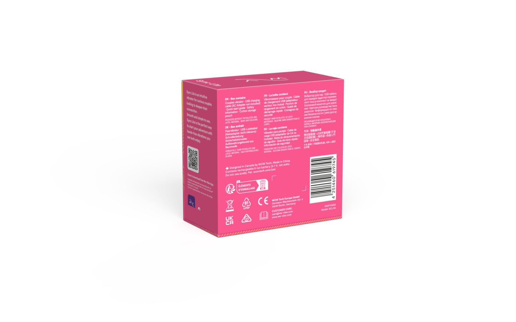 Смарт-вибратор для пар We-Vibe Sync Lite Pink, 10 виброрежимов, можно совмещать с проникающим сексом